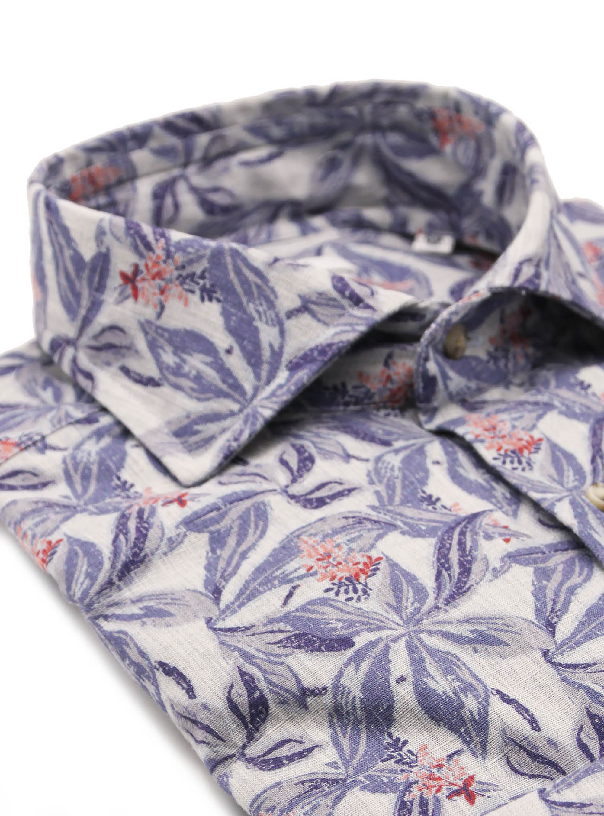 Camicia collo francese semi aperto con taschino e stampa a fiori, GREY