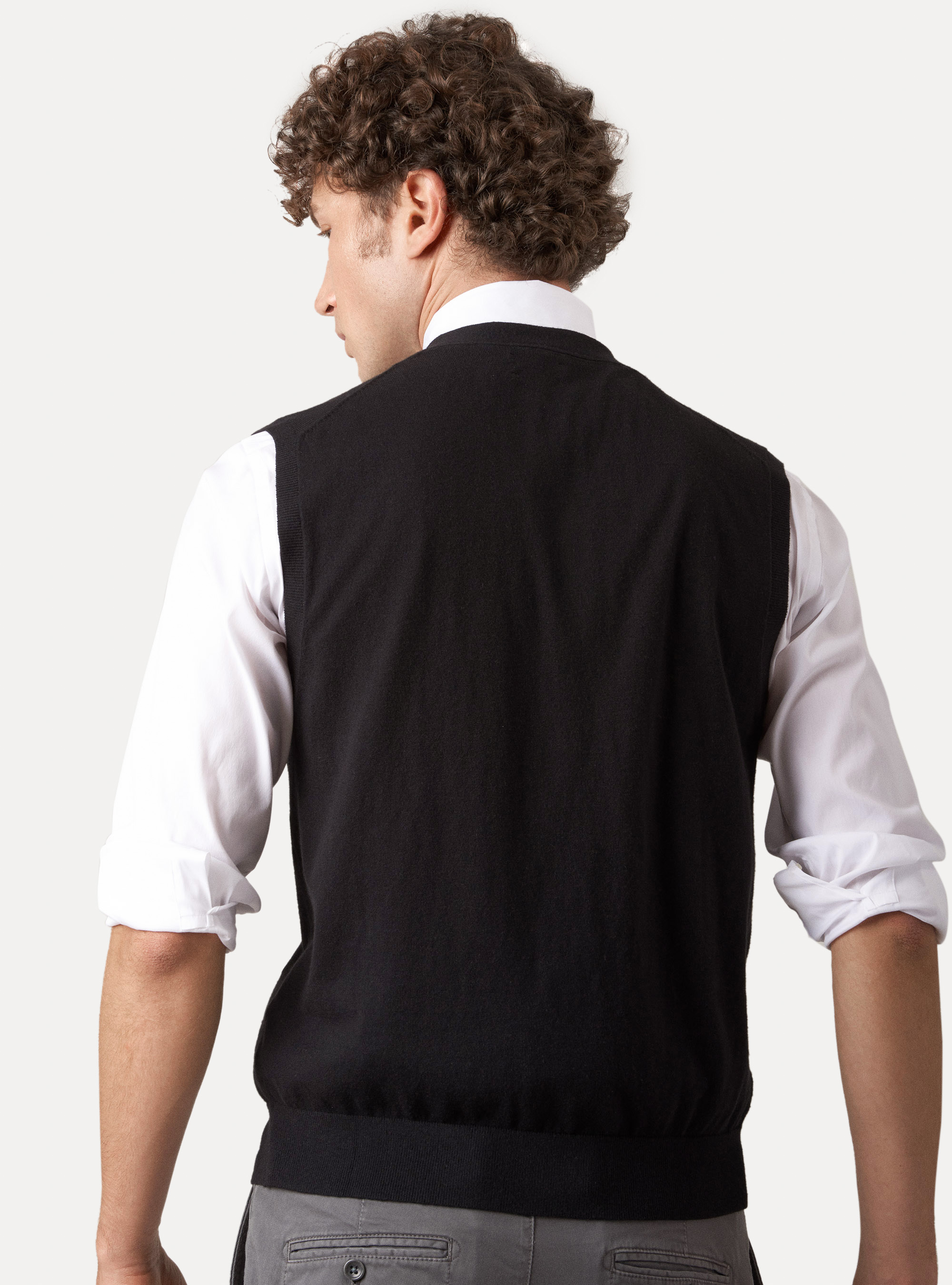 Gilet en maille de coton, soie et cachemire, NOIR