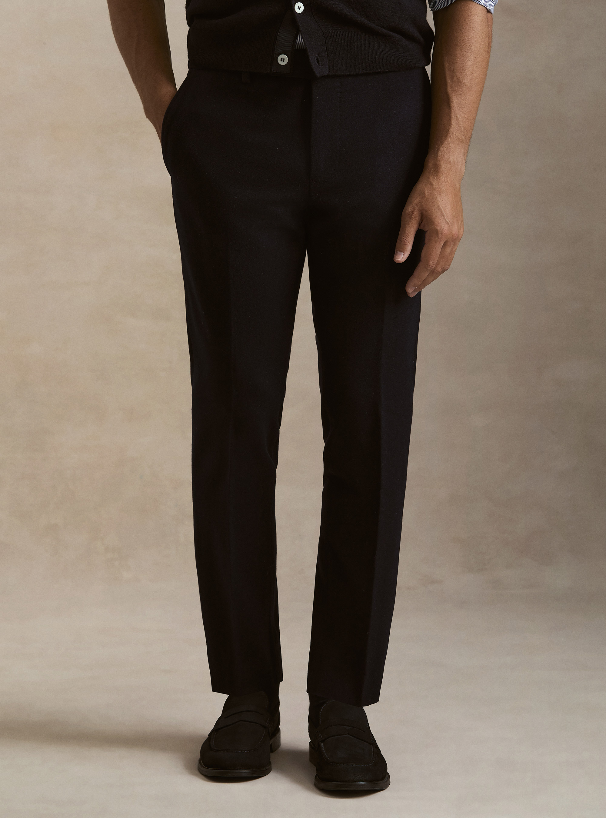 Wool blend flannel trousers, NAVY BLUE