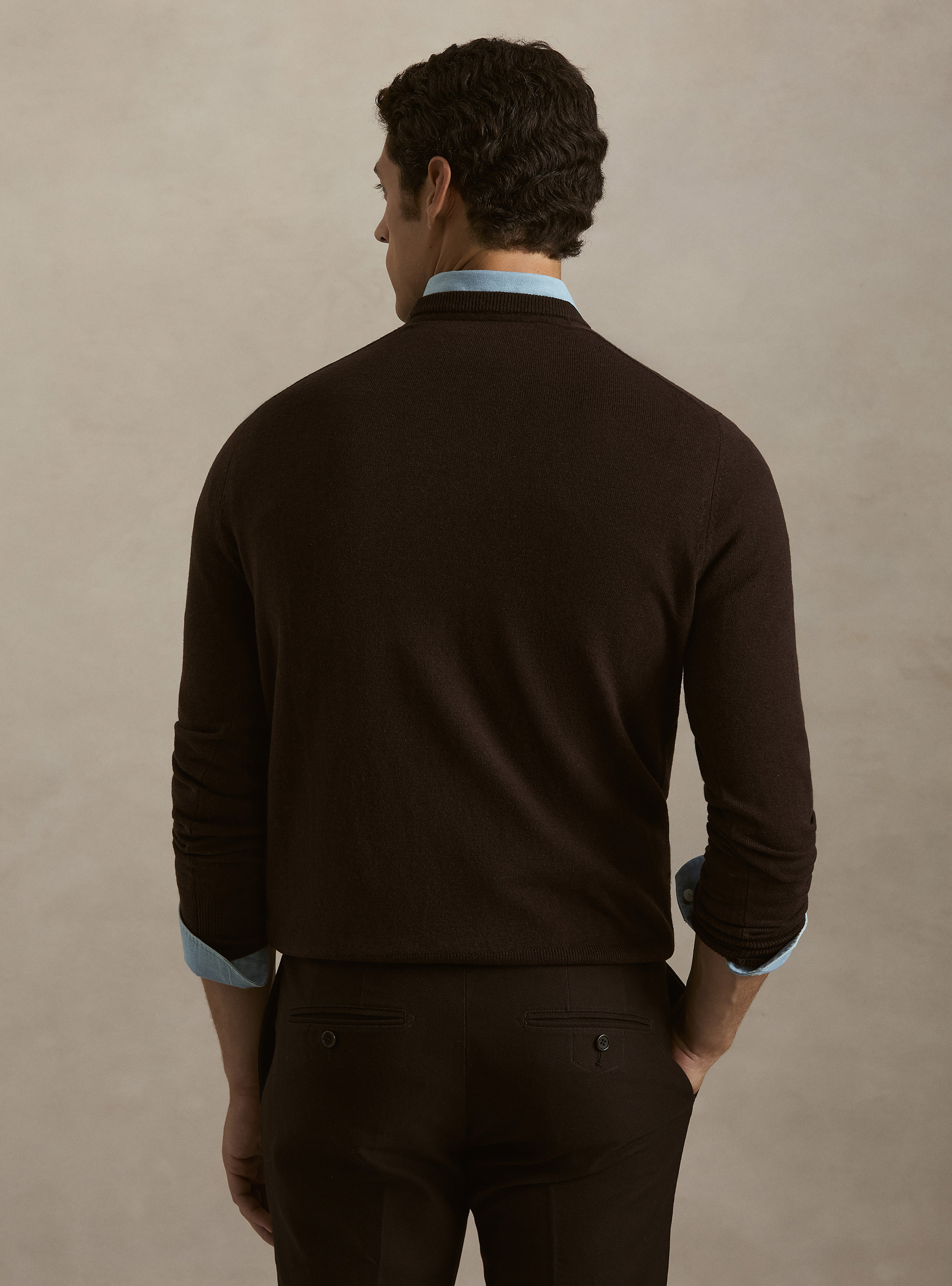 Girocollo in maglia in lana poliammide cashmere, BROWN