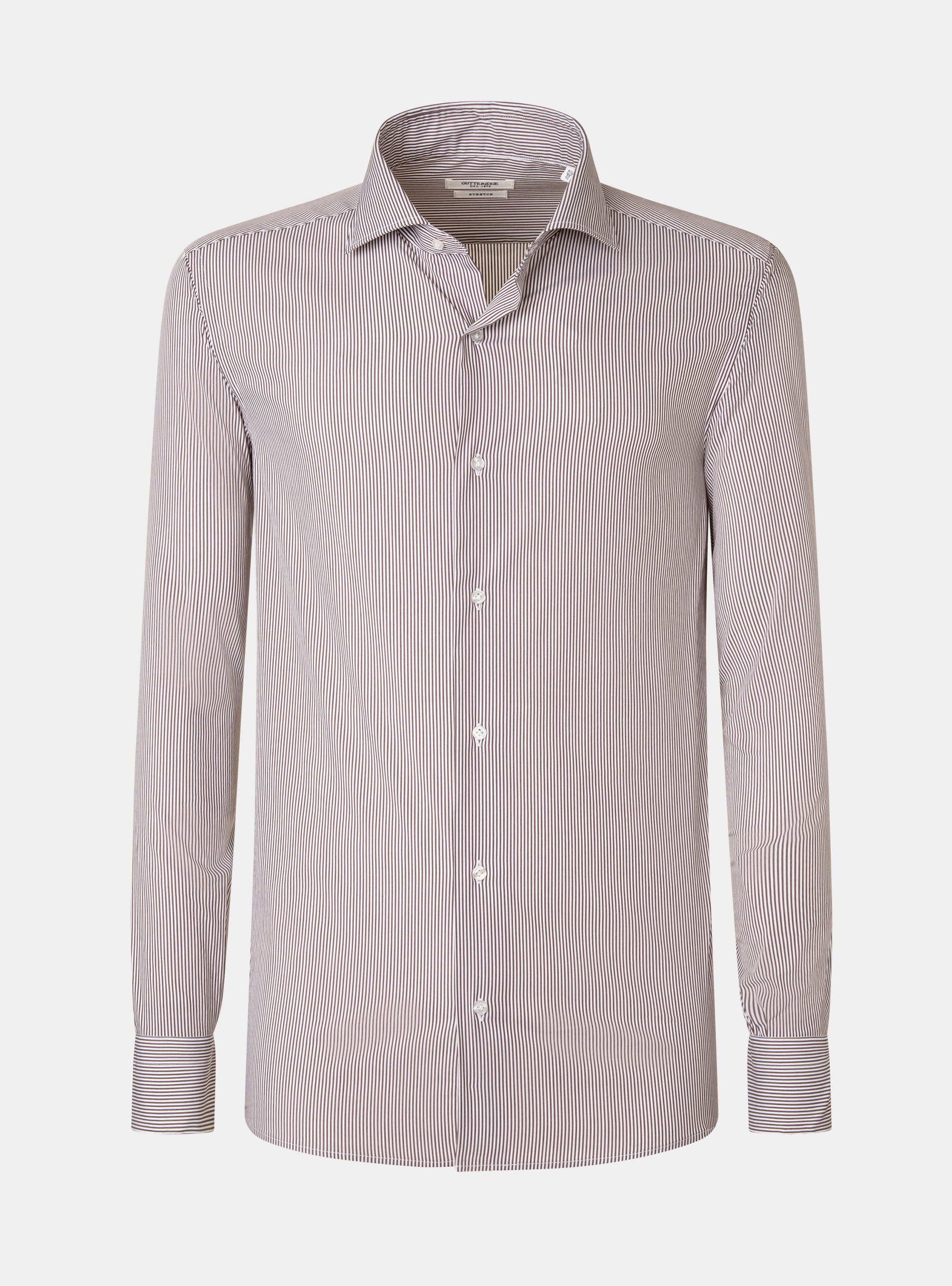 Camicia slim fit in popeline di cotone stretch rigato, MARRONE