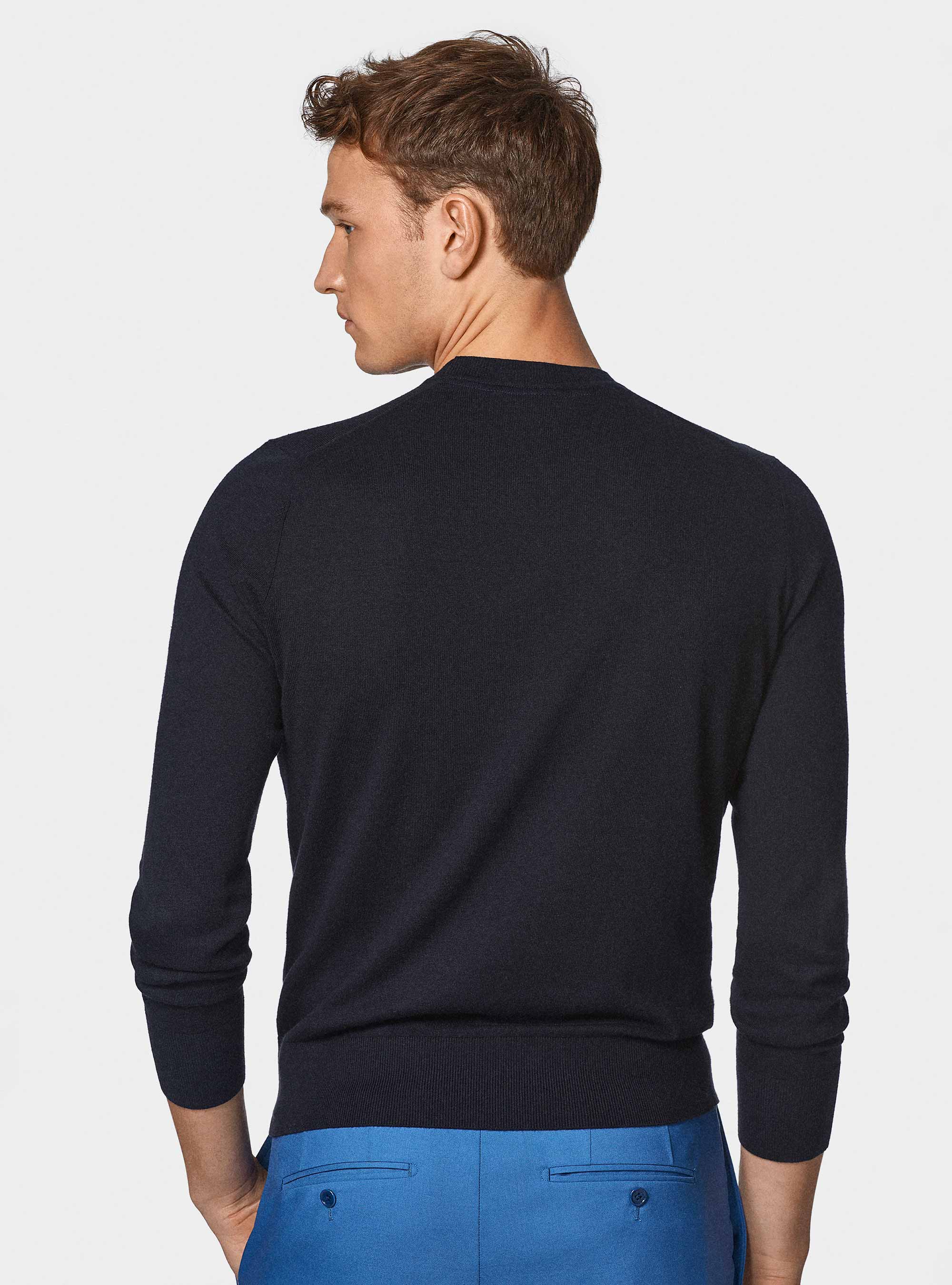 Round-neck sweater in cotton silk and cashmere, NAVY BLUE