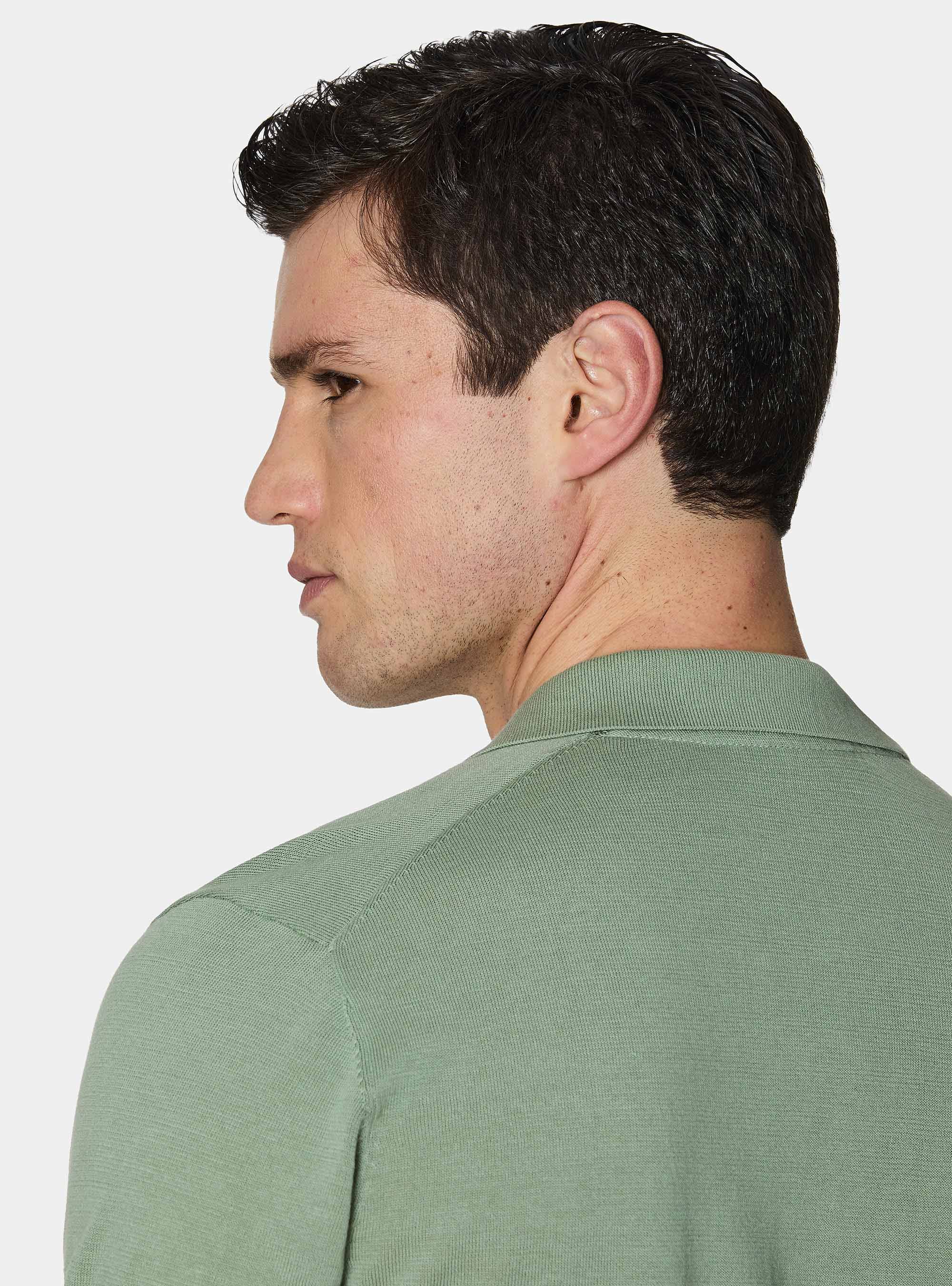 Polo tricot&eacute; sans boutons en coton extra-fin, SALVIA 0602C