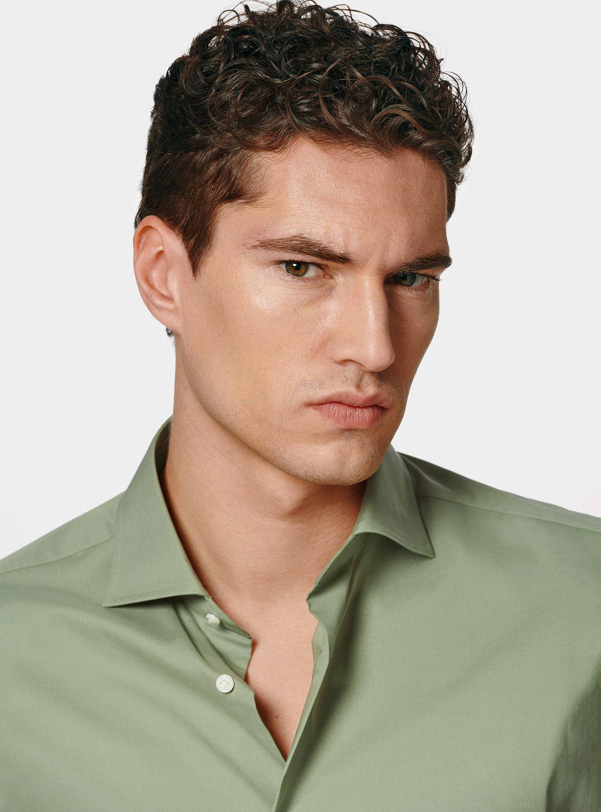 Camicia in popeline stretch, SALVIA 0602C