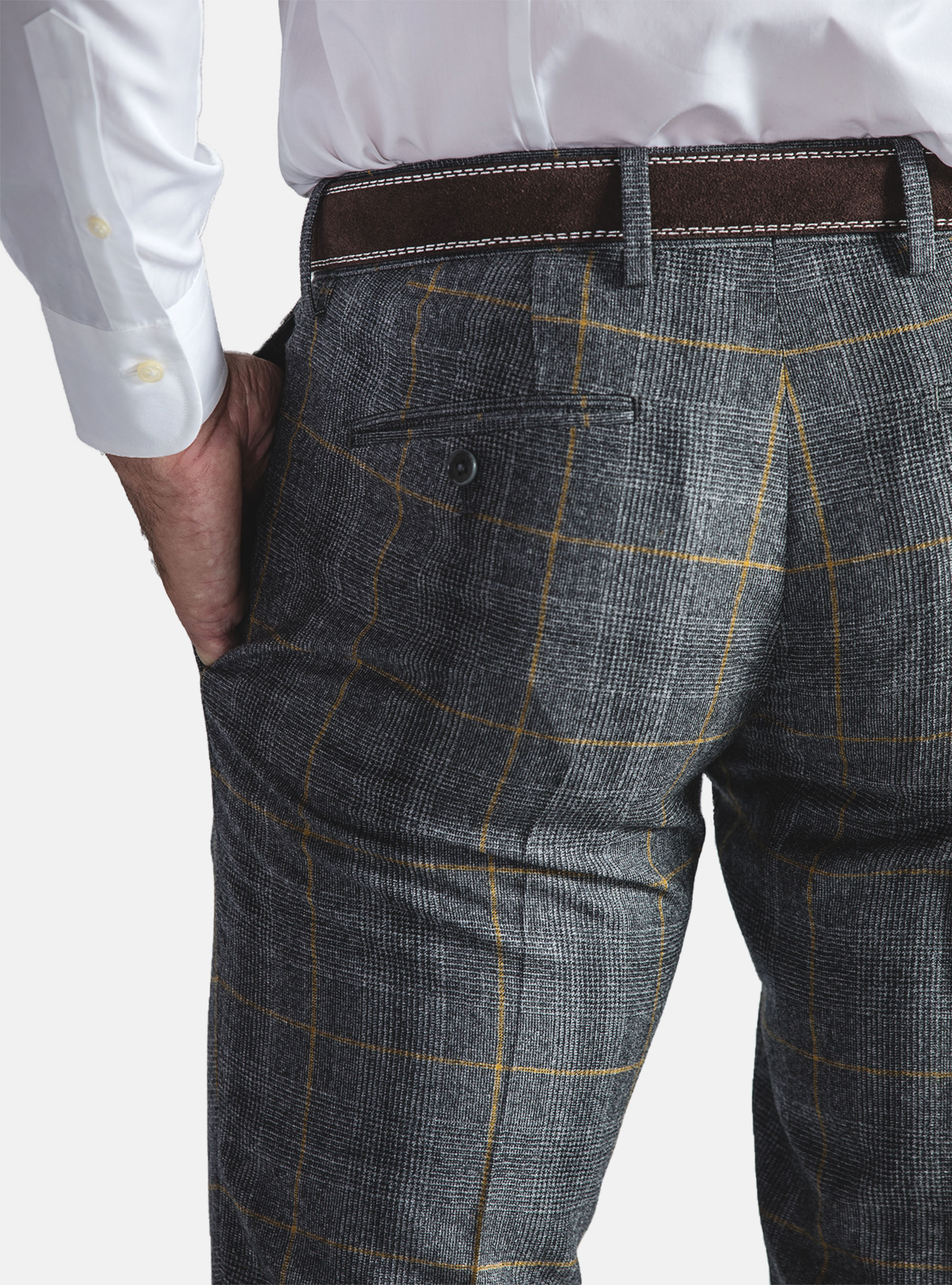 WOOL CHECKED TROUSERS, ASPHALT GREY