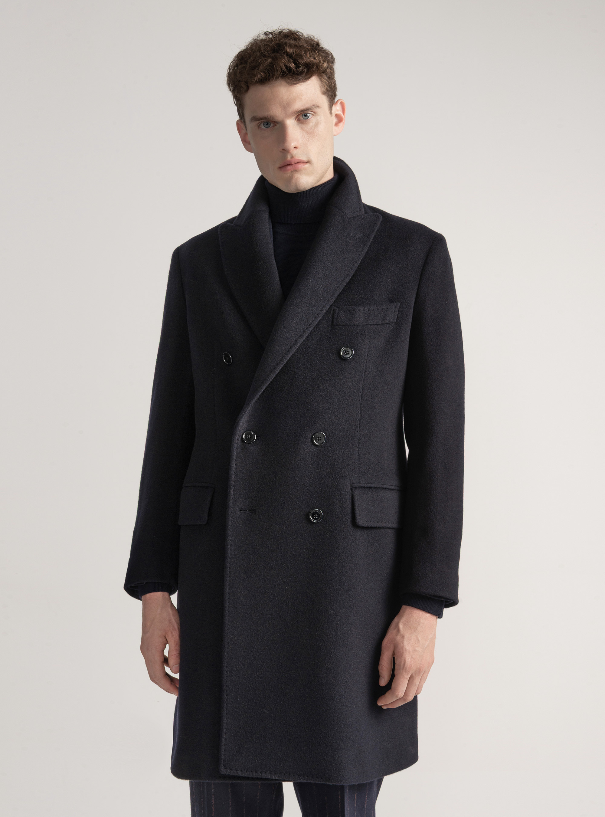 Abrigo de doble botonadura 100% cachemira, AZUL MARINO