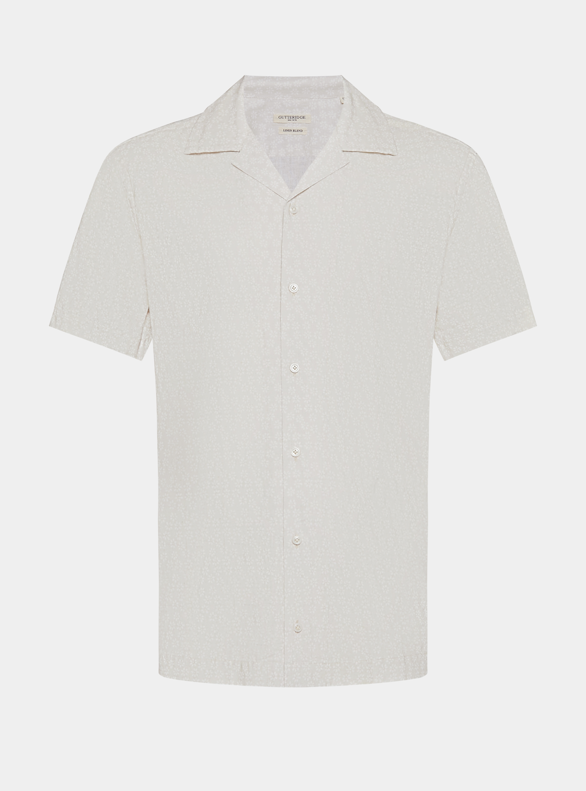 Camicia bowling in lino e cotone stampato, ECRU