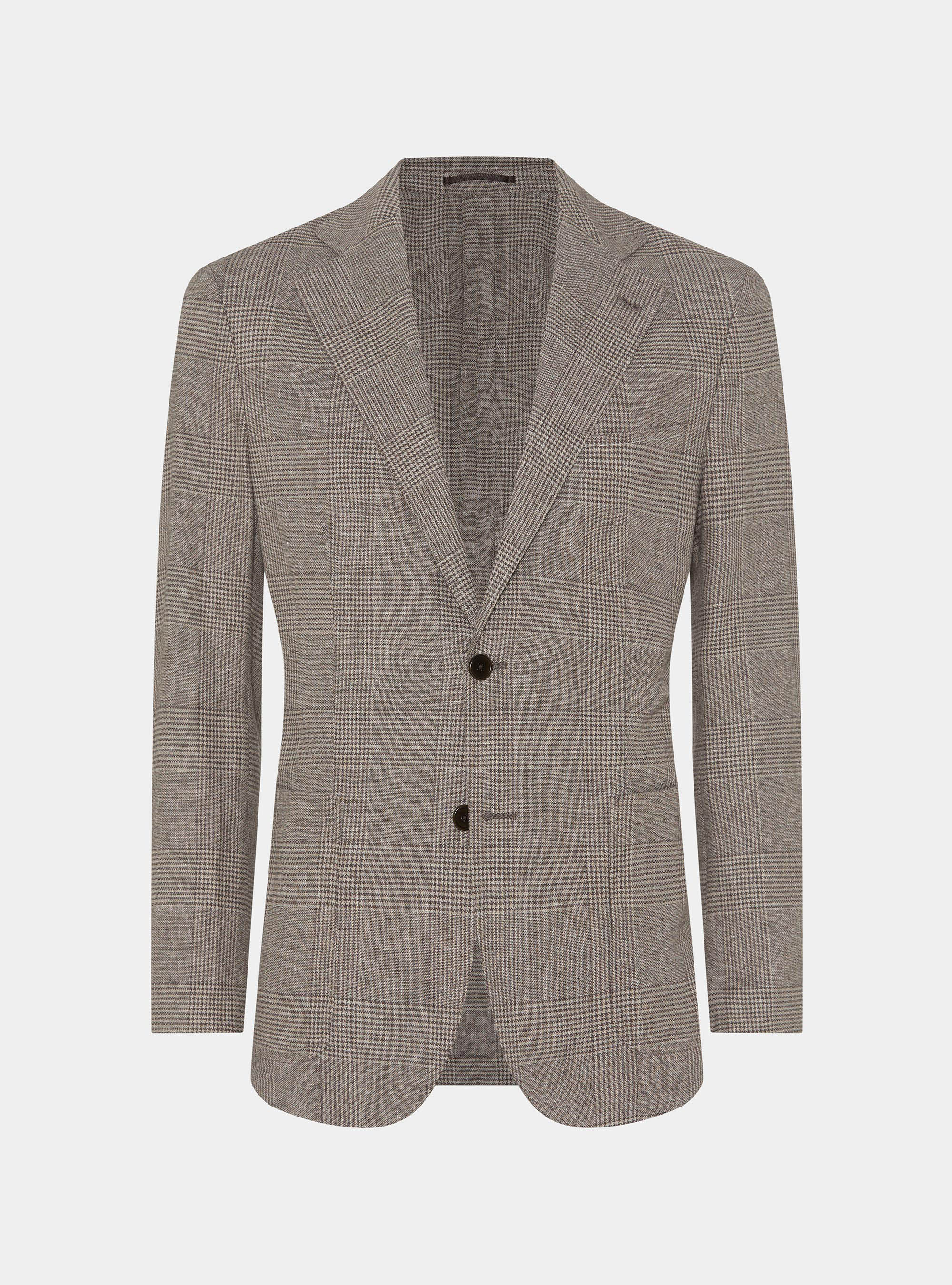 Giacca Principe di Galles in lino e cotone, MARRONE