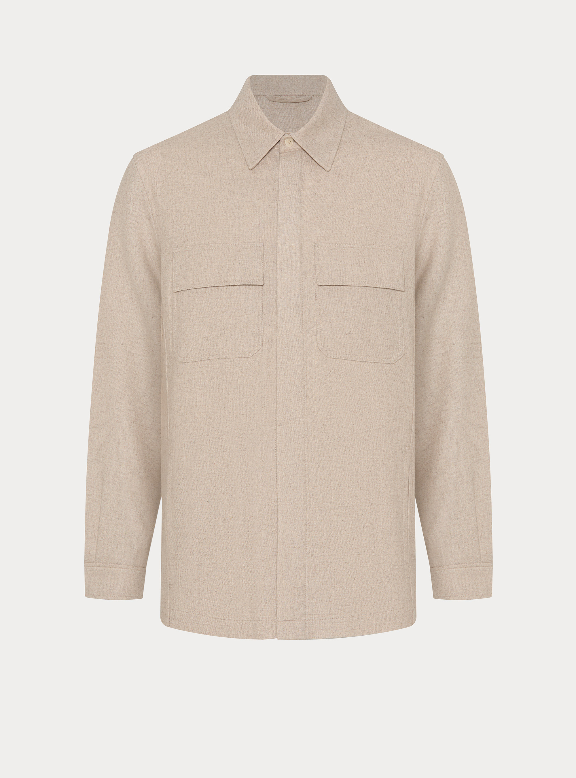 Lightweight wool blend flannel overshirt, ECRU