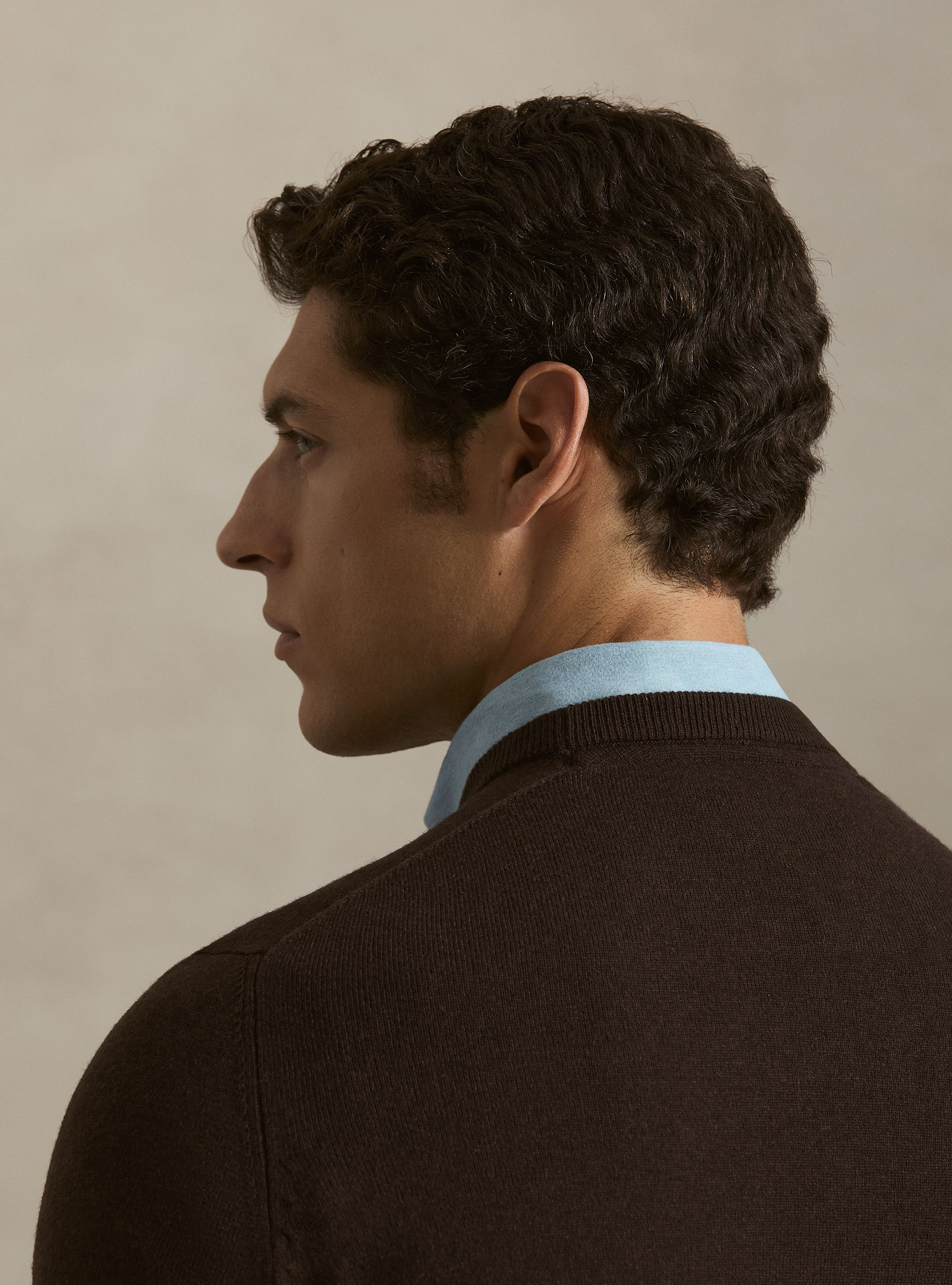 Girocollo in maglia in lana poliammide cashmere, BROWN