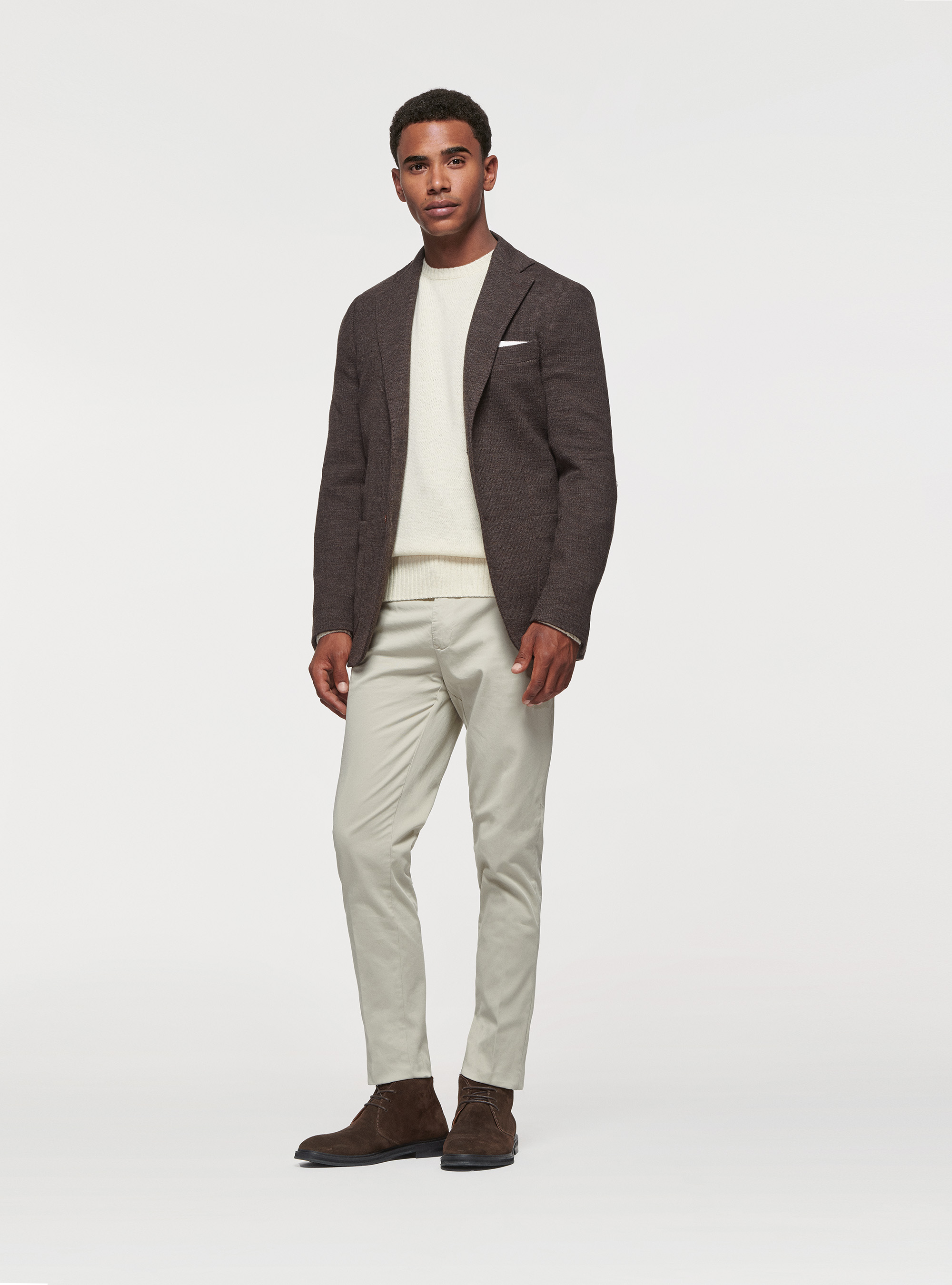 Giacca sfoderata in jersey di lana e cotone, MARRONE