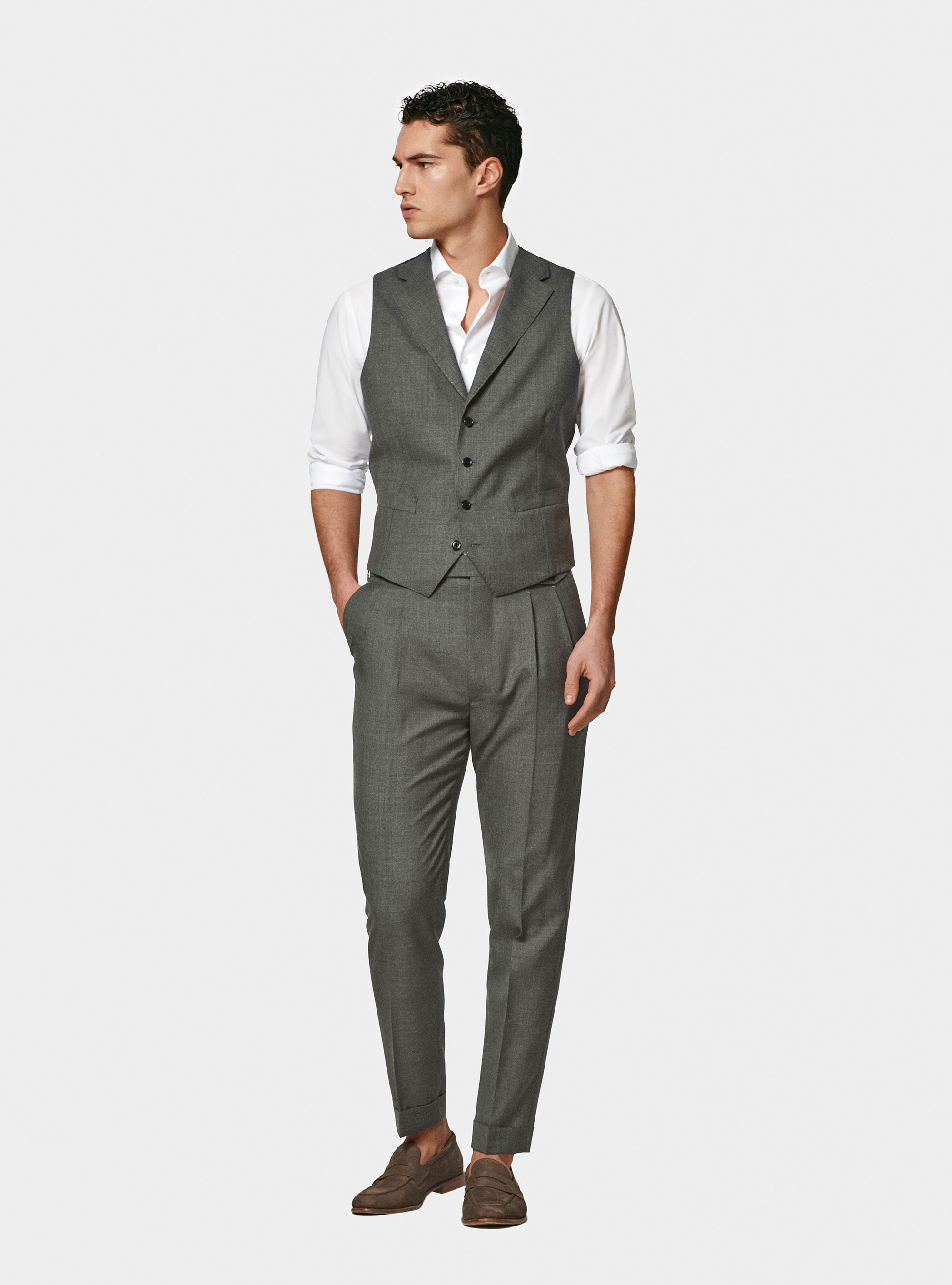 Gilet monopetto in pura lana Vitale barberis Canonico, ASFALTO 0112C