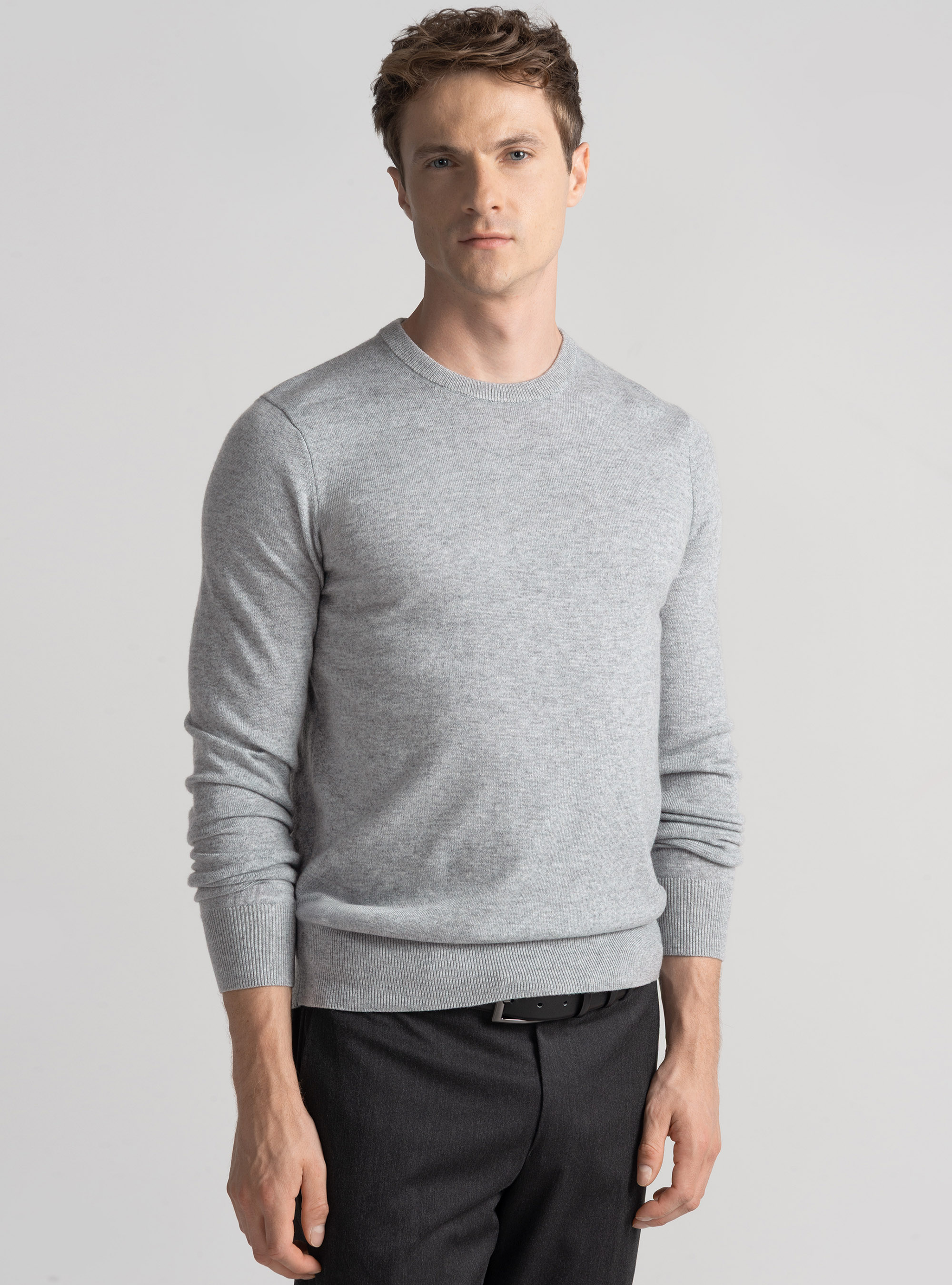 Tricot à col ras du cou en laine mélangée, GRIGIO MELANGE 0151C