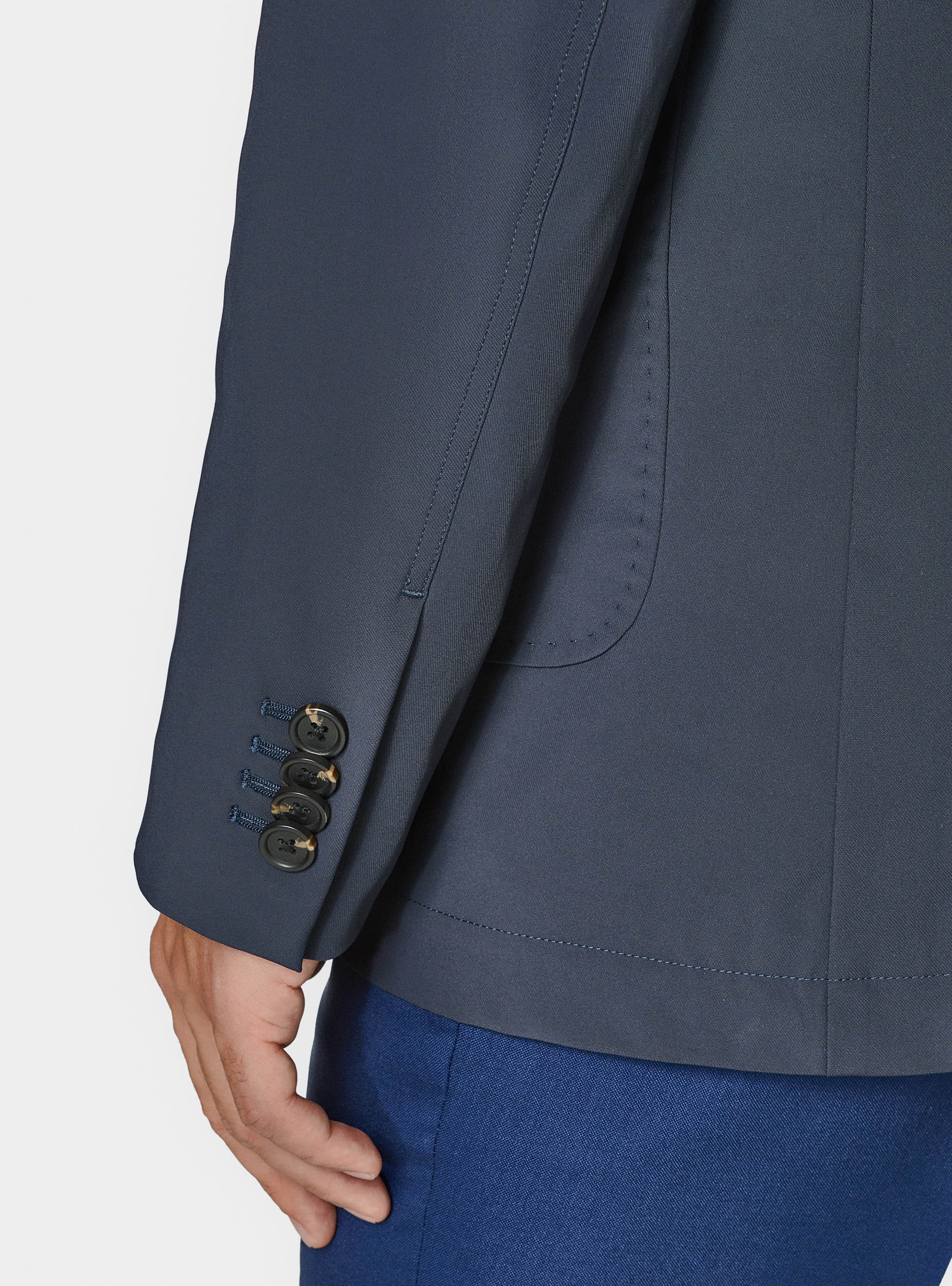 Short double-breasted raincoat in technical fabric, NAVY BLUE