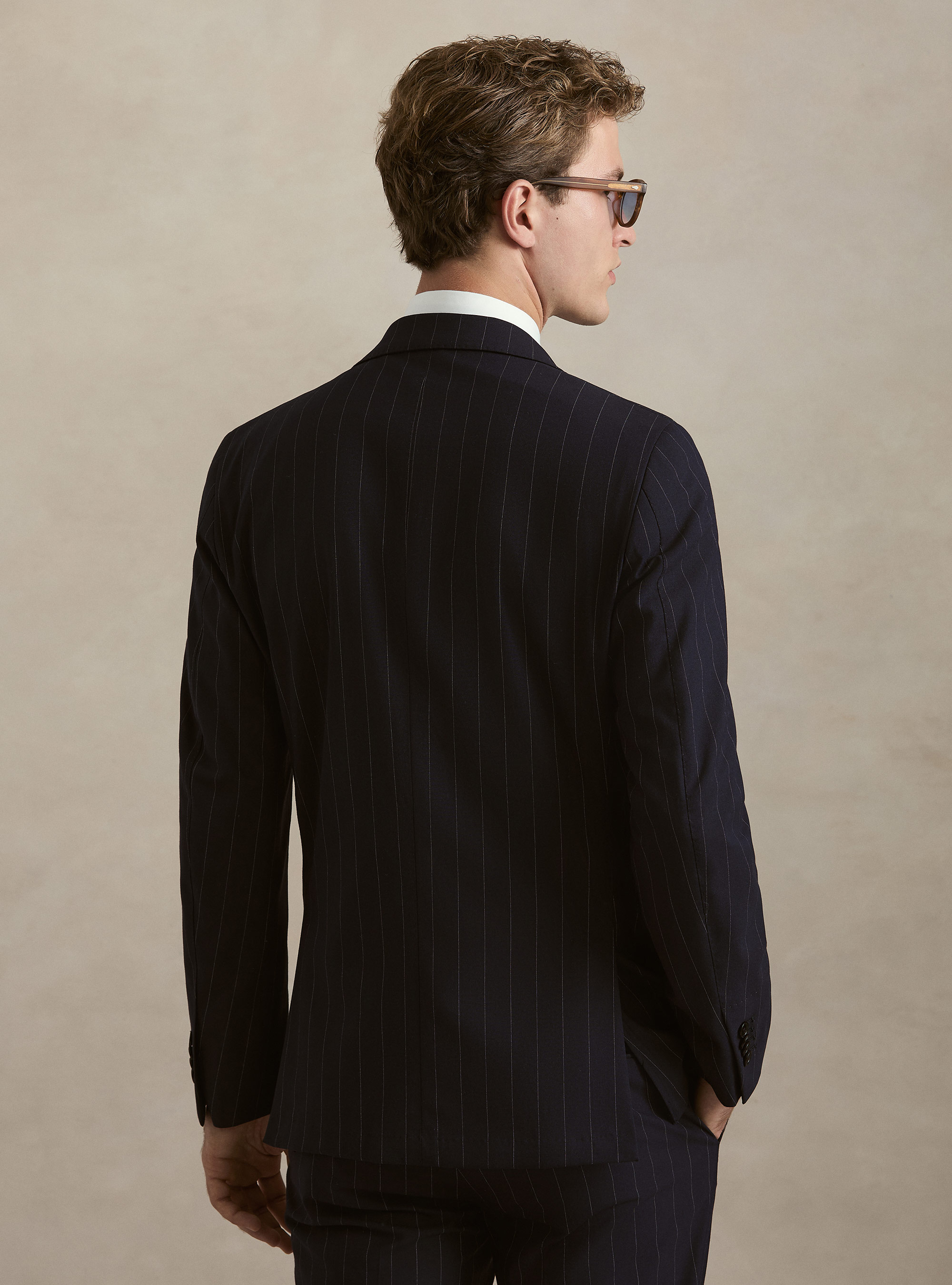 Americana de un solo pecho para traje a rayas, AZUL MARINO