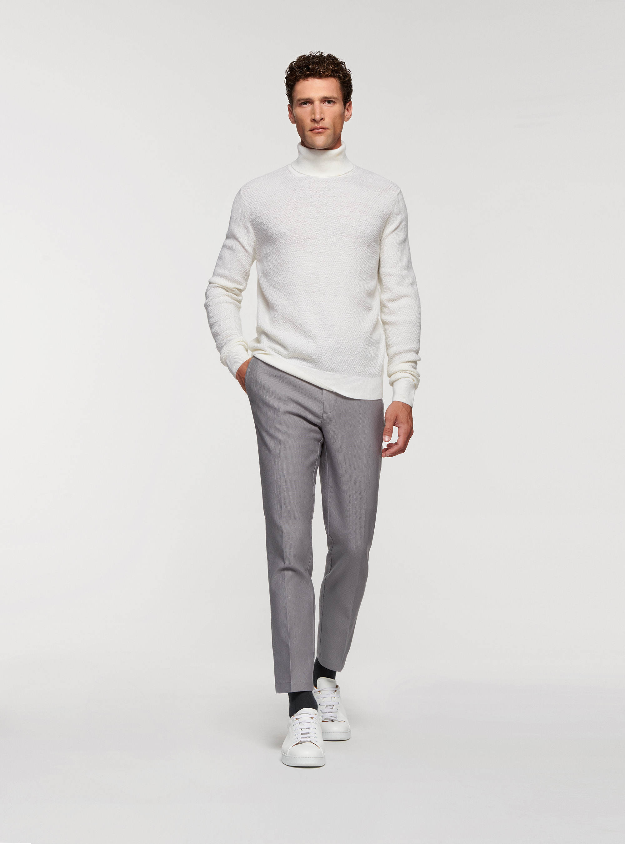 Pantalon chino slim fit en coton armé, GRIS CLAIR MÃ LANGÃ