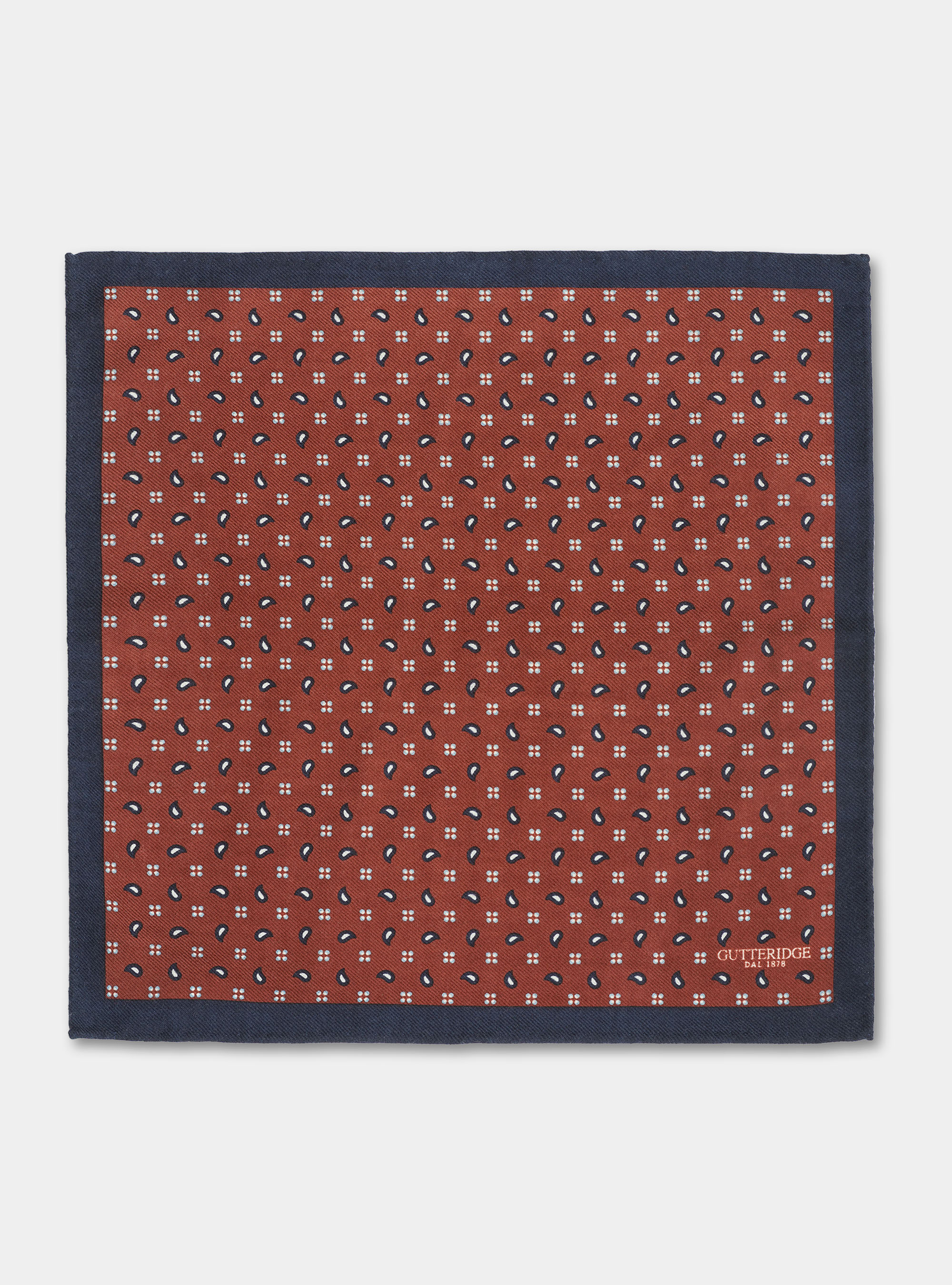 Paisley print wool pocket square, BORDEAUX