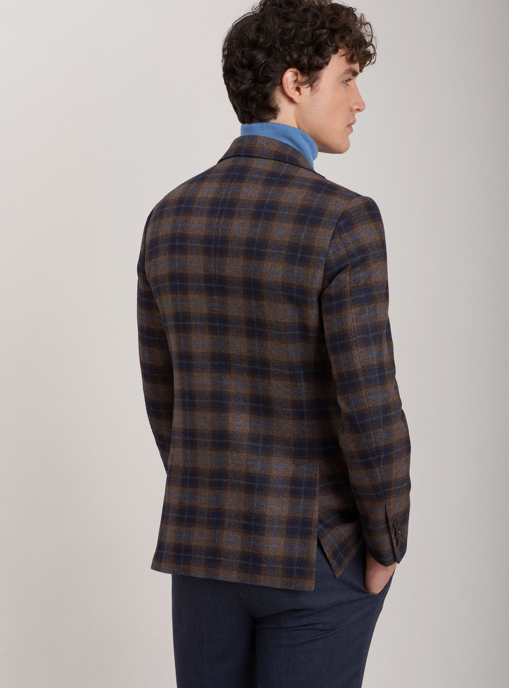 Wool and cashmere tartan blazer, BROWN
