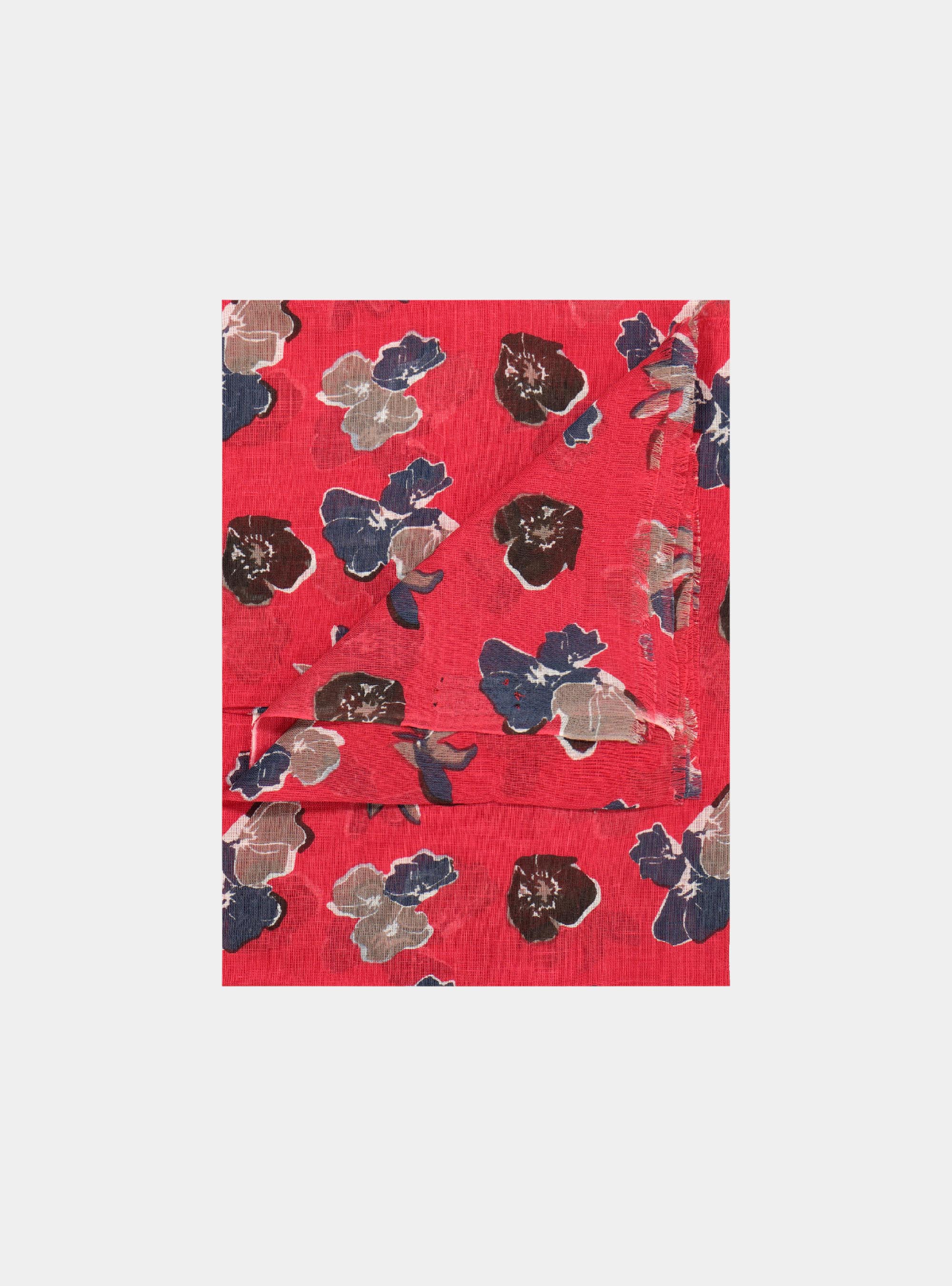 Sciarpa a fiori in misto lino, ROSSO