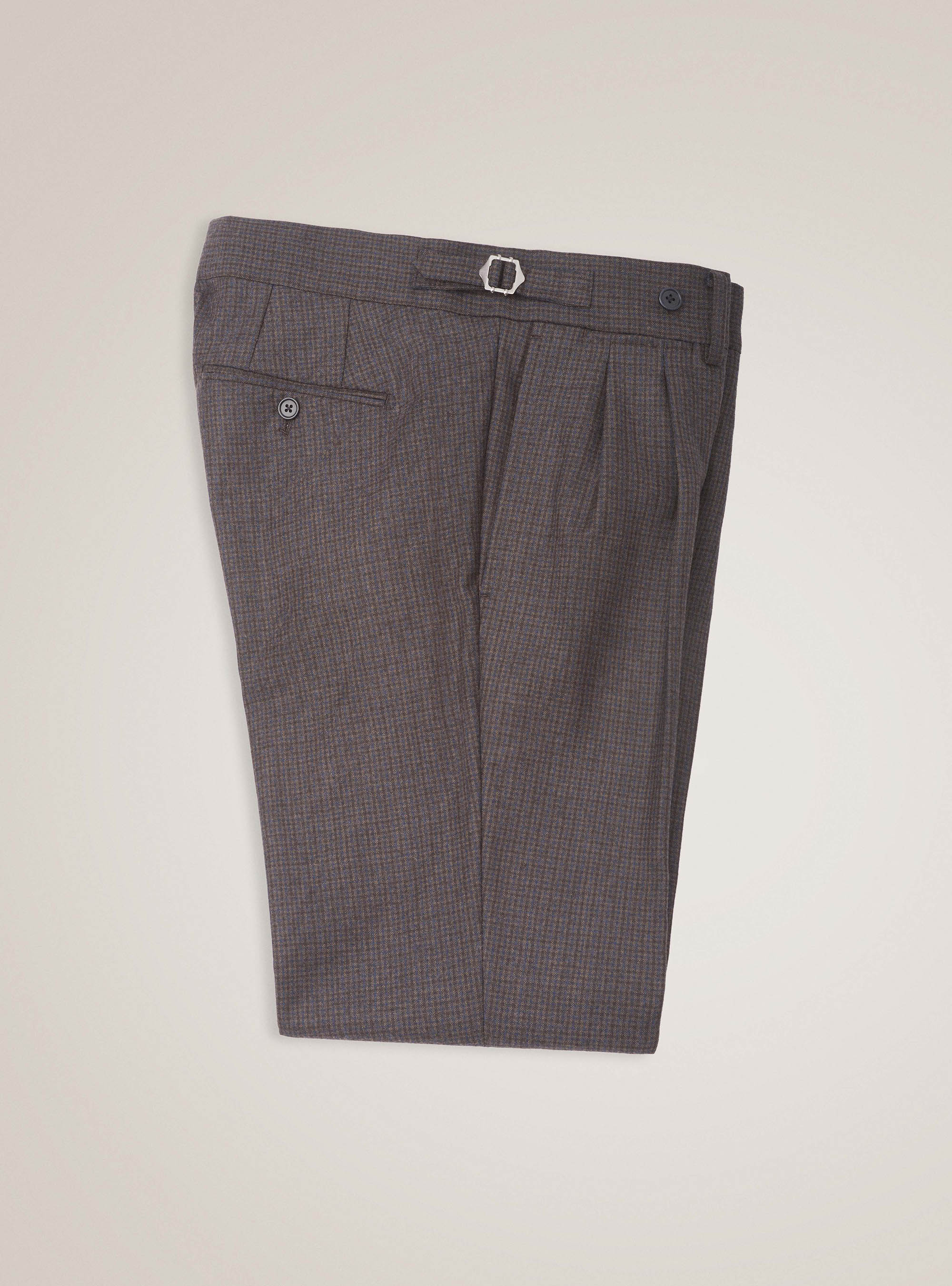 Micro check trousers with double pleats in super 100" wool, NAVY BLUE