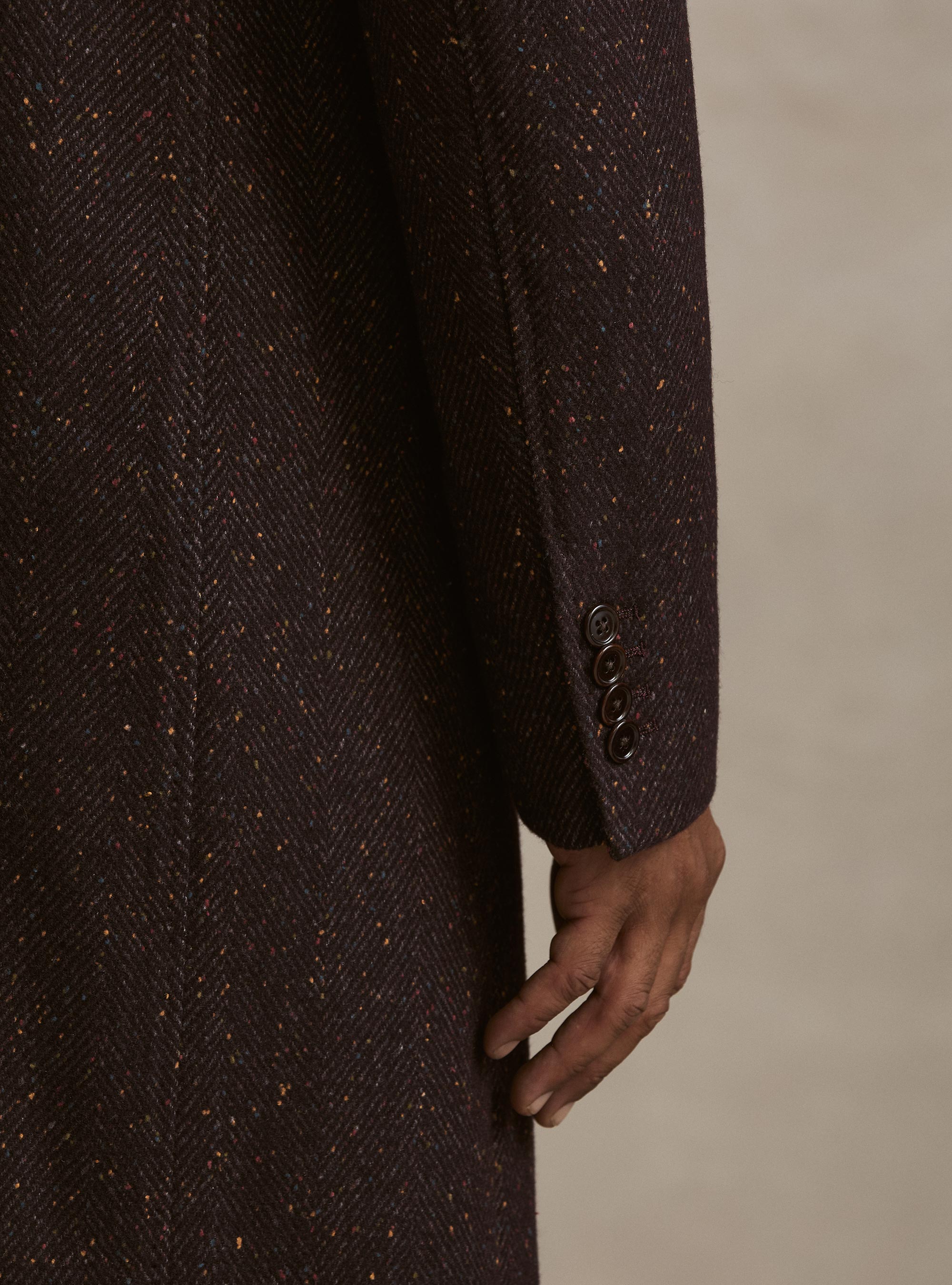 Wool-blend boutonn&eacute; coat, BORDEAUX