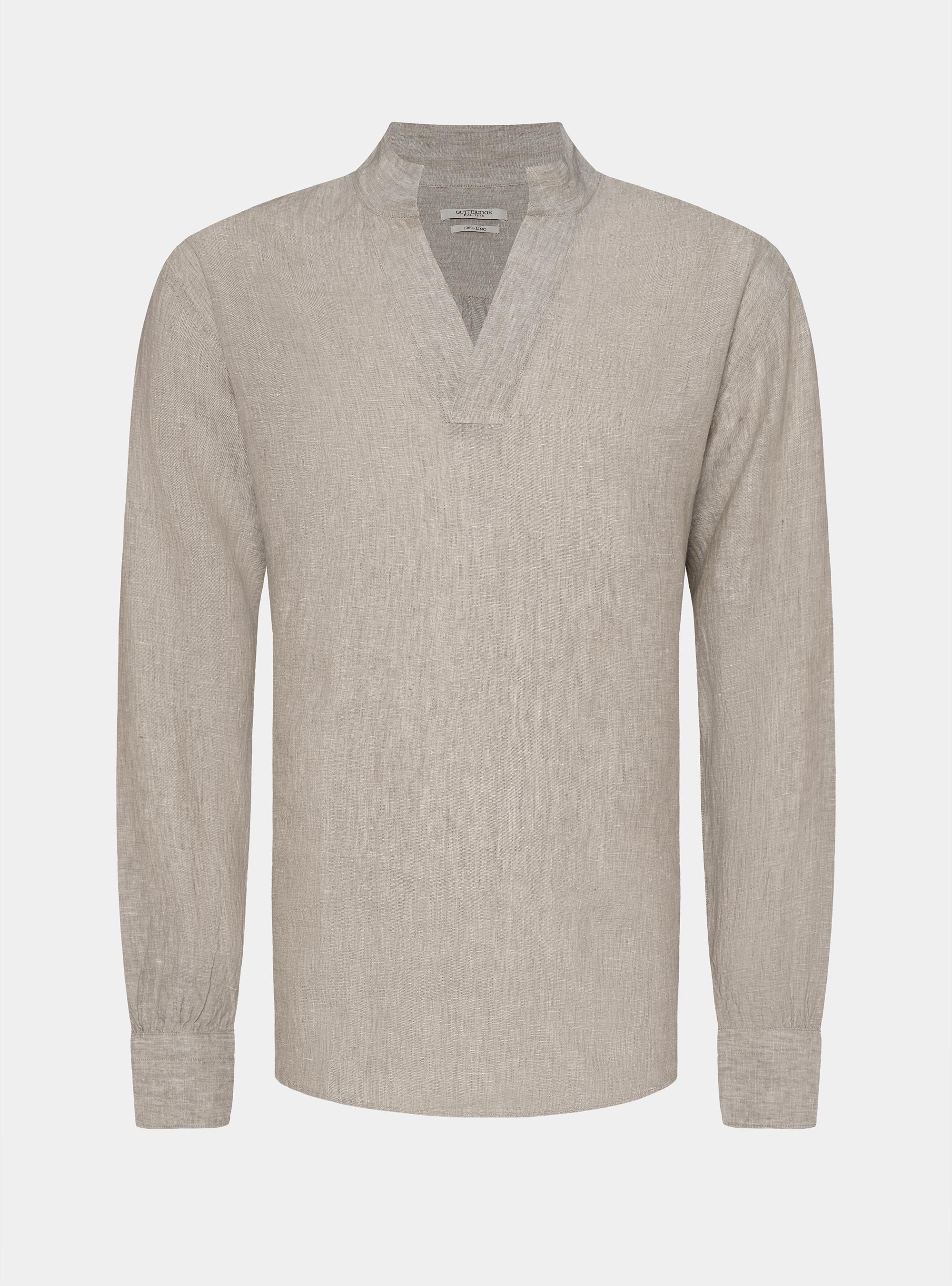 Pure linen shirt with wing collar, SABBIA MELANGE 0564C