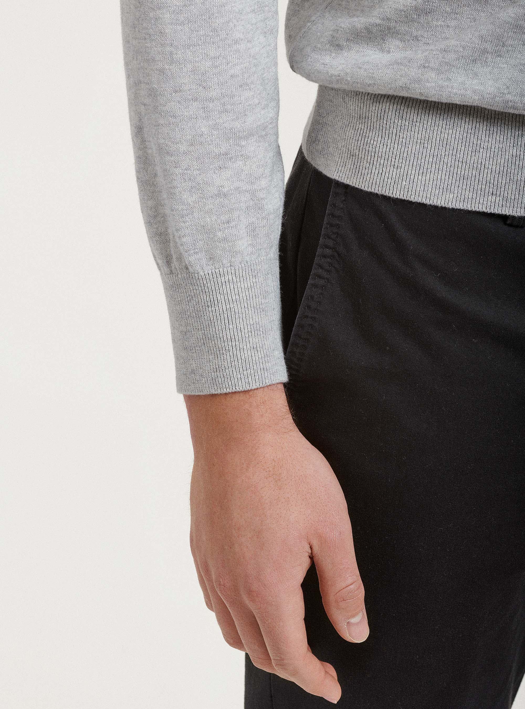 Jersey de cuello redondo de algod&oacute;n, seda y cachemira, GRIS CLARO JASPEADO