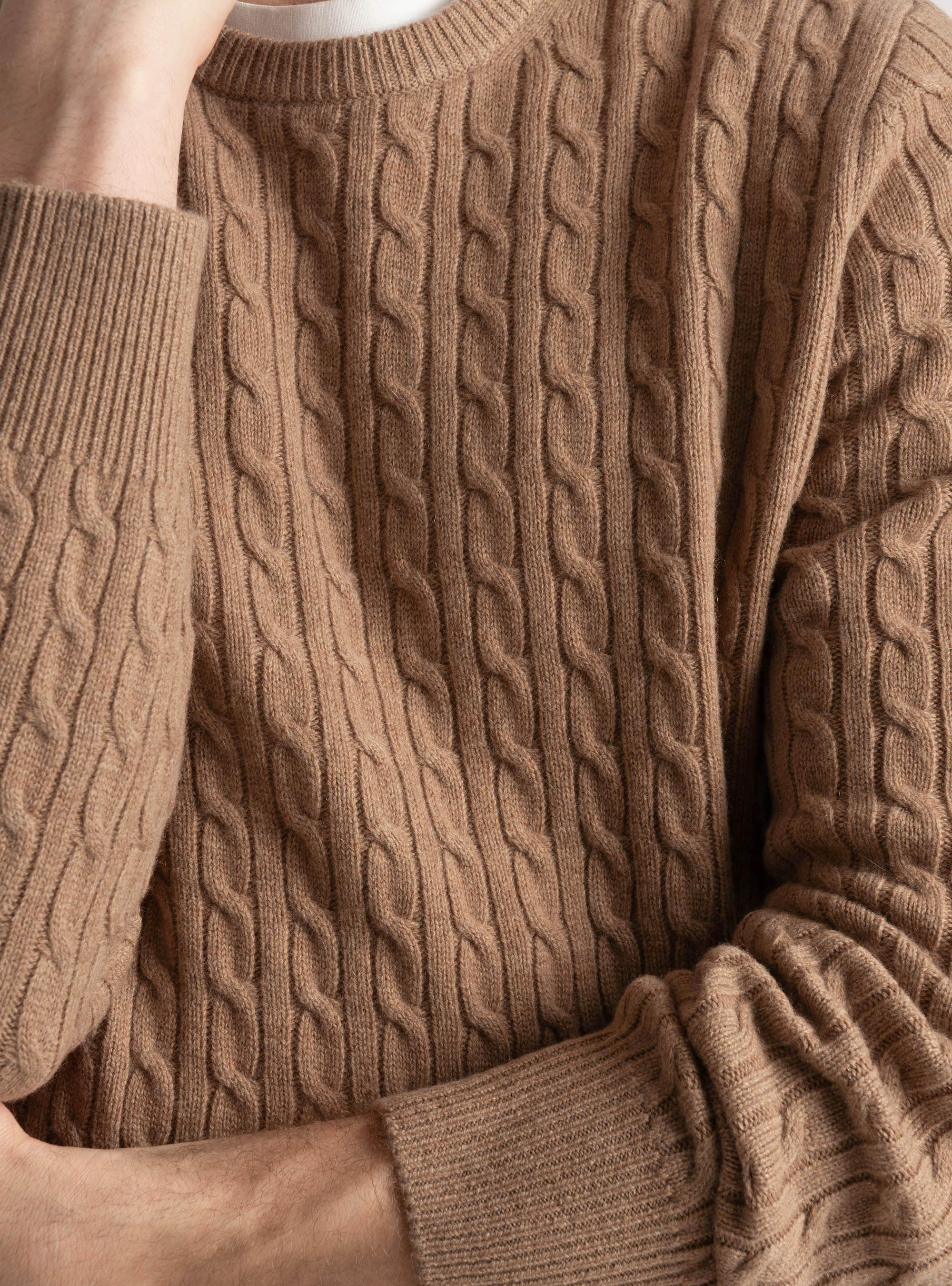 Crew-neck sweater with wool and cashmere braid, CAMMELLO 0570C