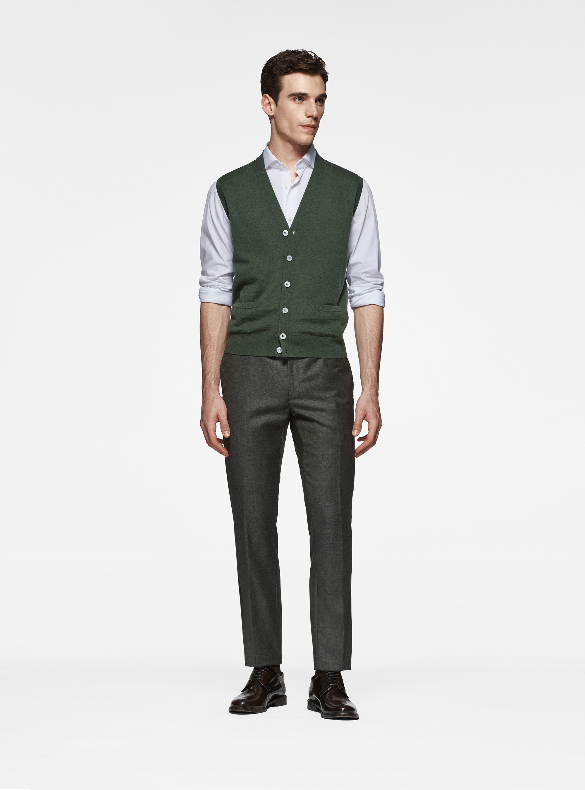 Gilet in maglia in pura lana merino extrafine, MILITARE 0609C