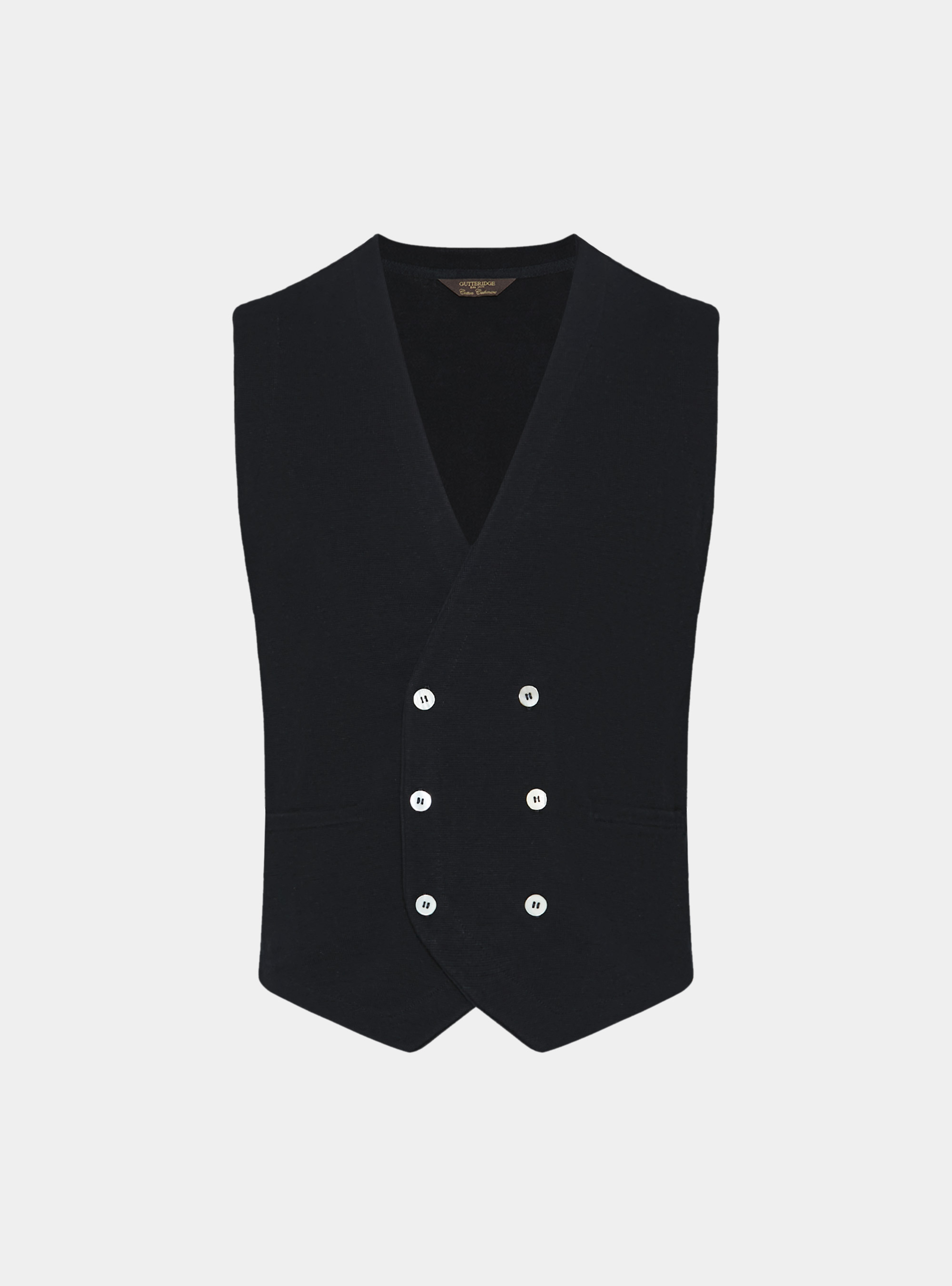 Double-breasted cotton and cashmere knit gilet, NAVY BLUE