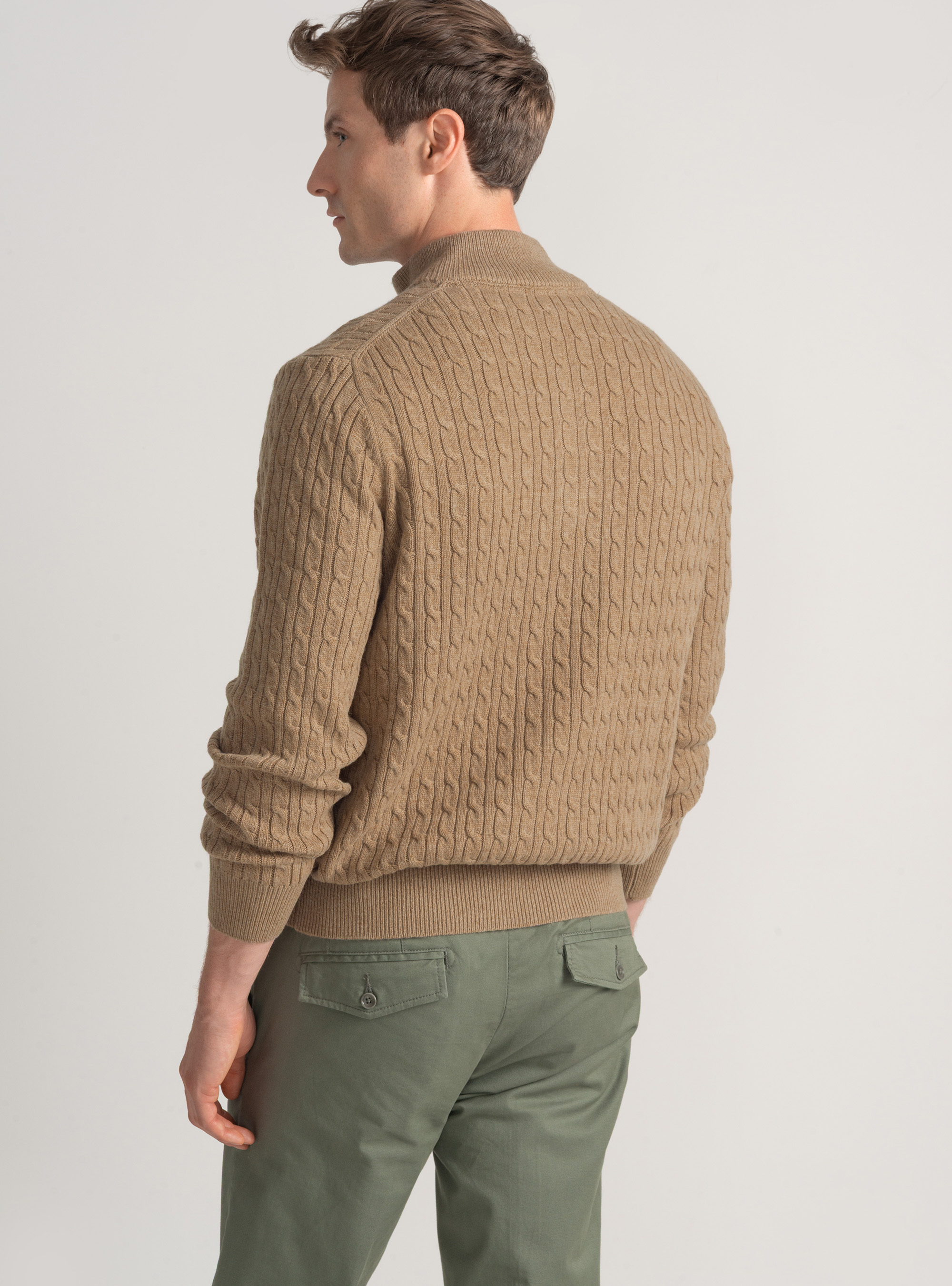 Maglia con collo mock e treccia in misto lana, CAMMELLO 0570C