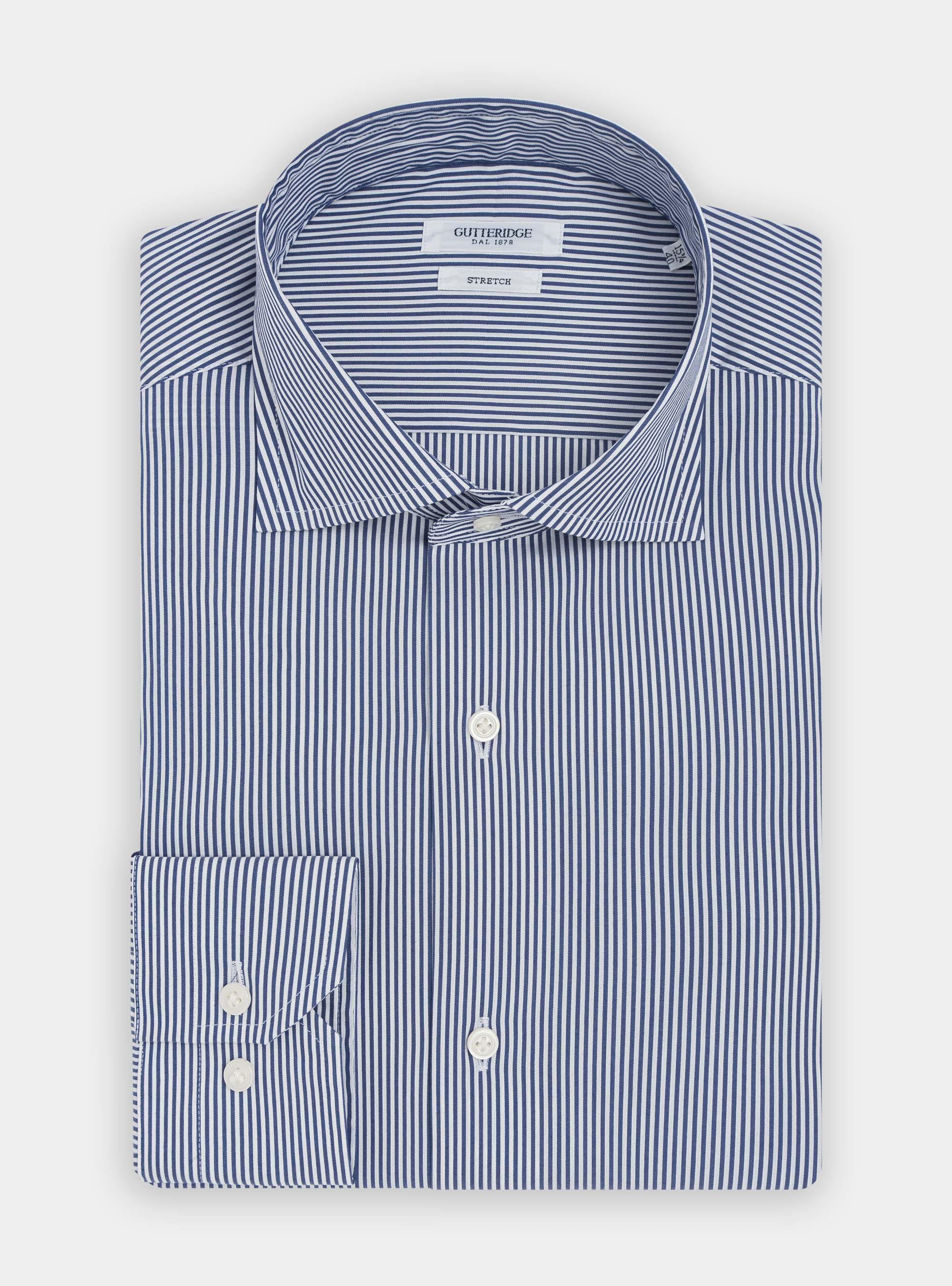 Camicia in popeline stretch rigato, BLU