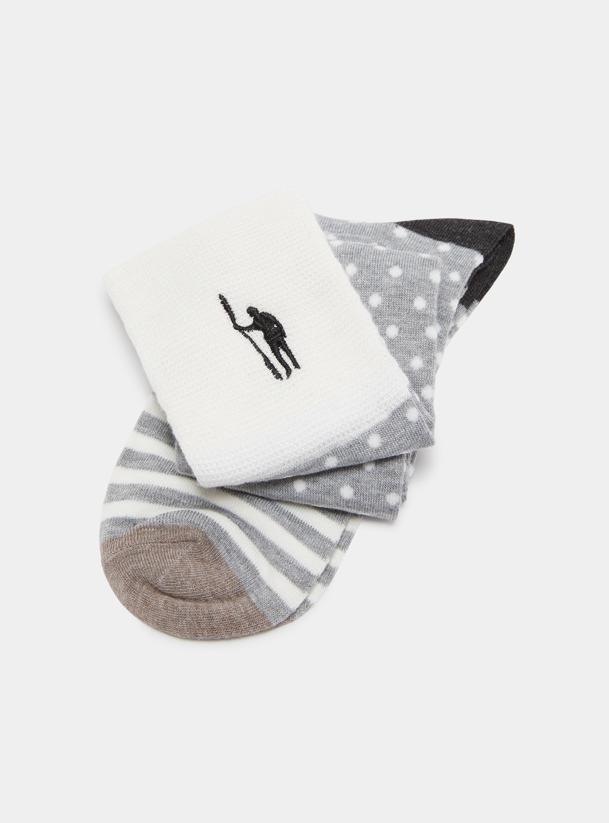 Polka dot and striped long socks with embroidery, GRIGIO MELANGE 0151C