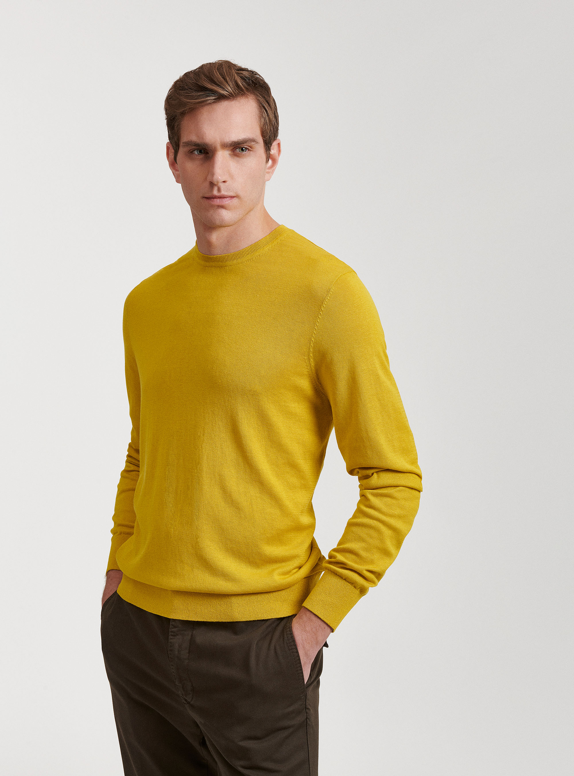 Gutteridge - Maglia girocollo in seta e cotone, Unisex, 0711c Ocra, Taglia: XL