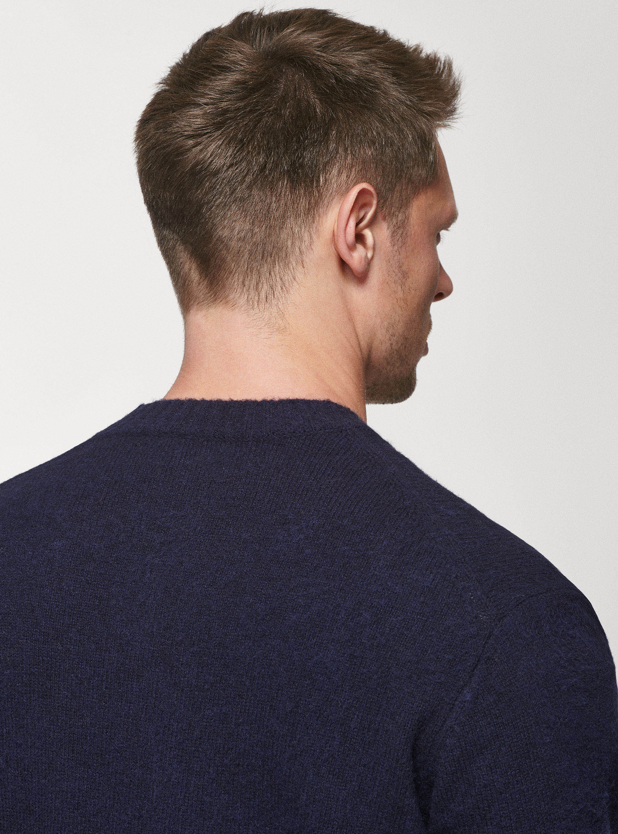 Maglia girocollo in lana brushed, BLU NAVY