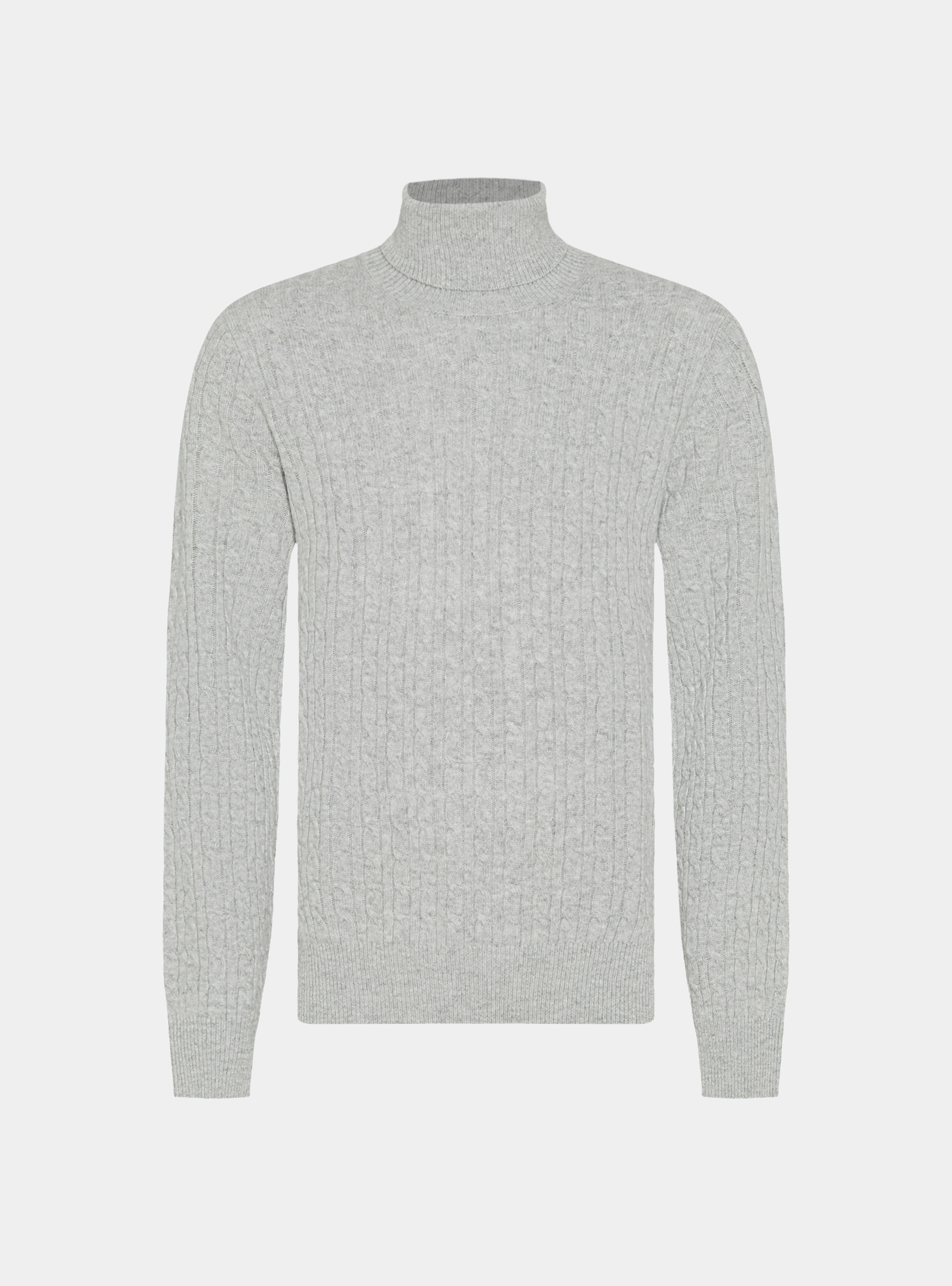 Turtleneck sweater with cashmere wool braid, LIGHT GREY MELANGE