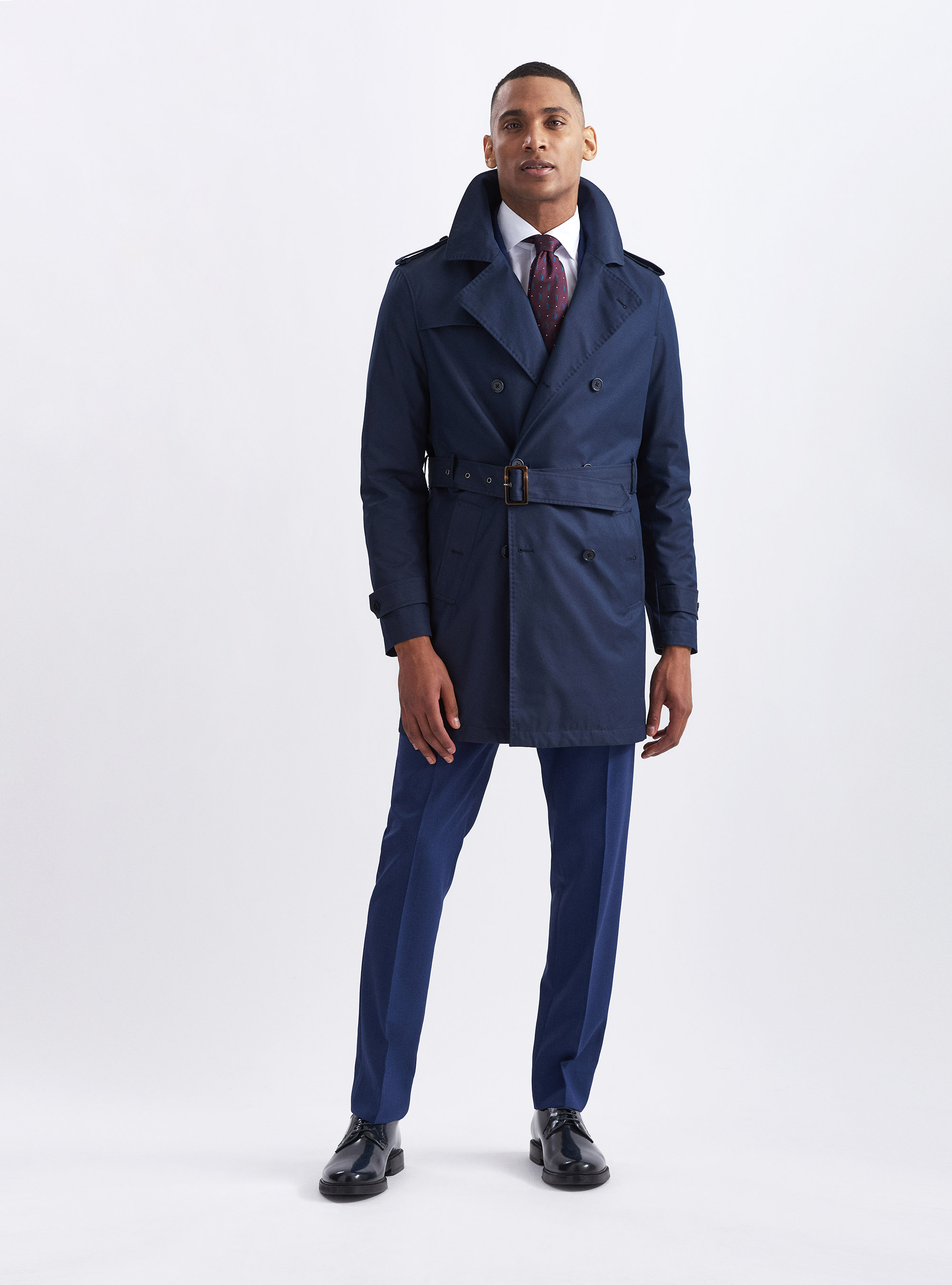 Technical cotton blend double-breasted trench coat