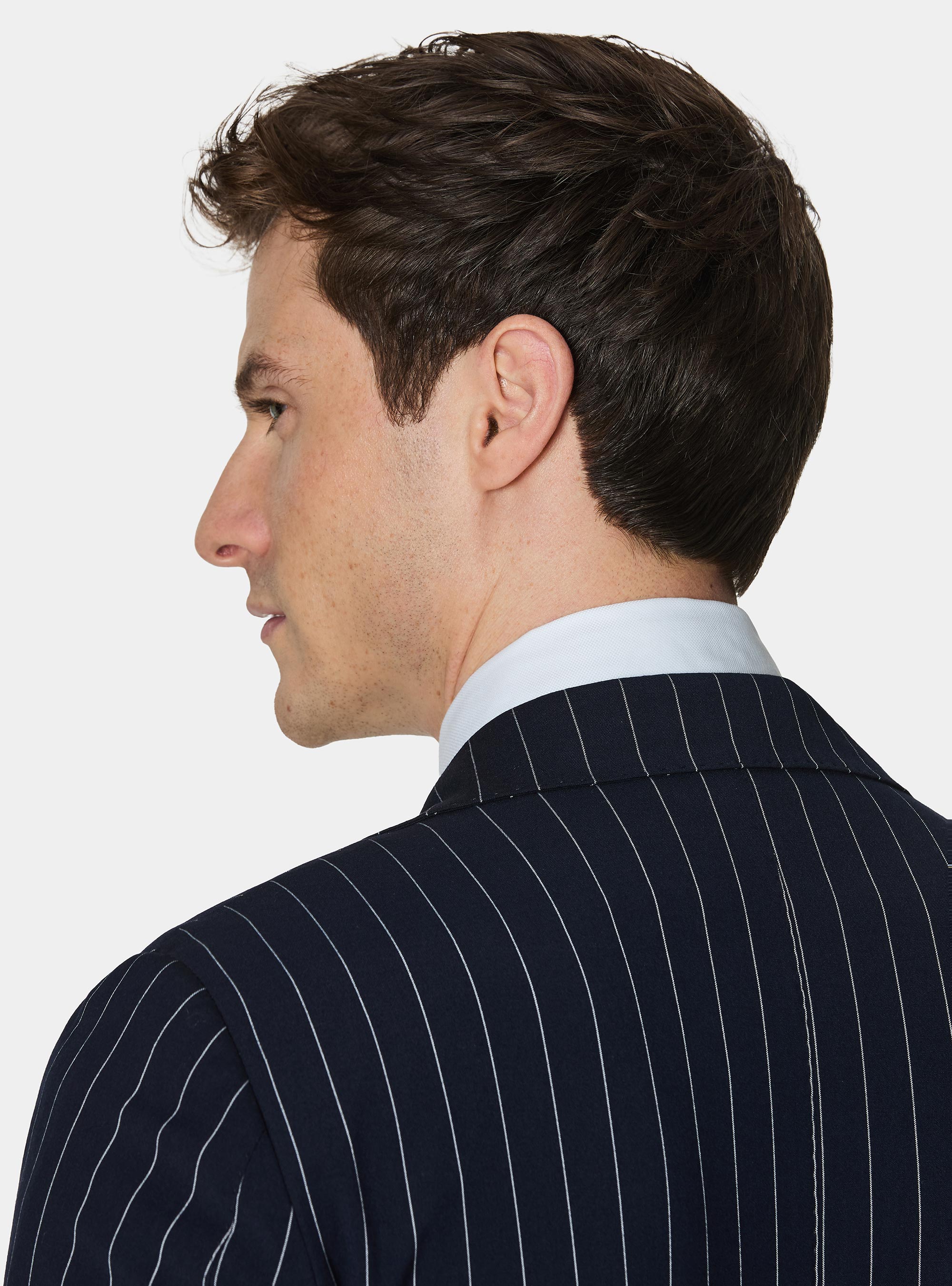 Single-breasted pinstriped suit blazer, NAVY BLUE