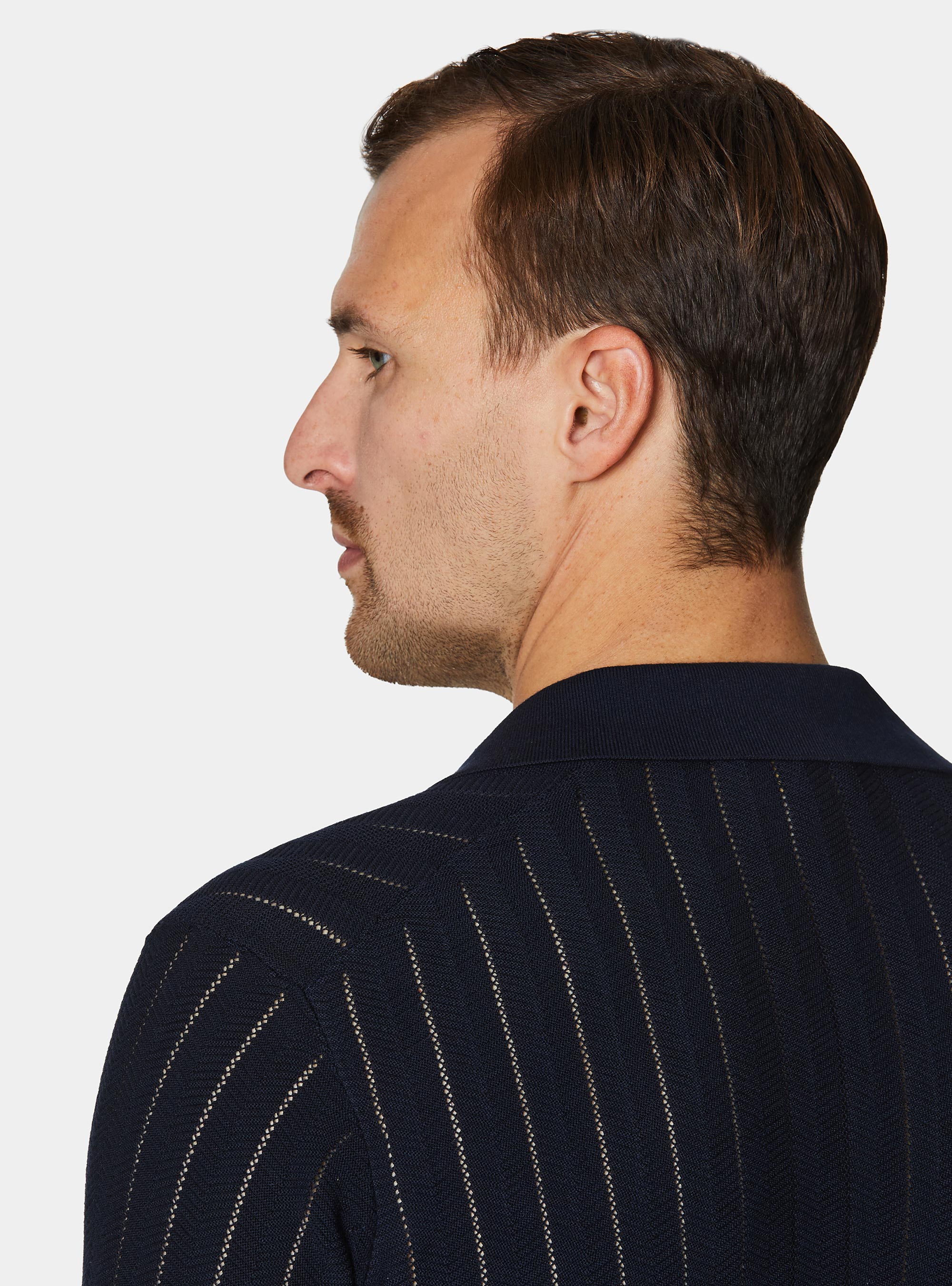 Polo traforata in cotone spigato, BLU NAVY