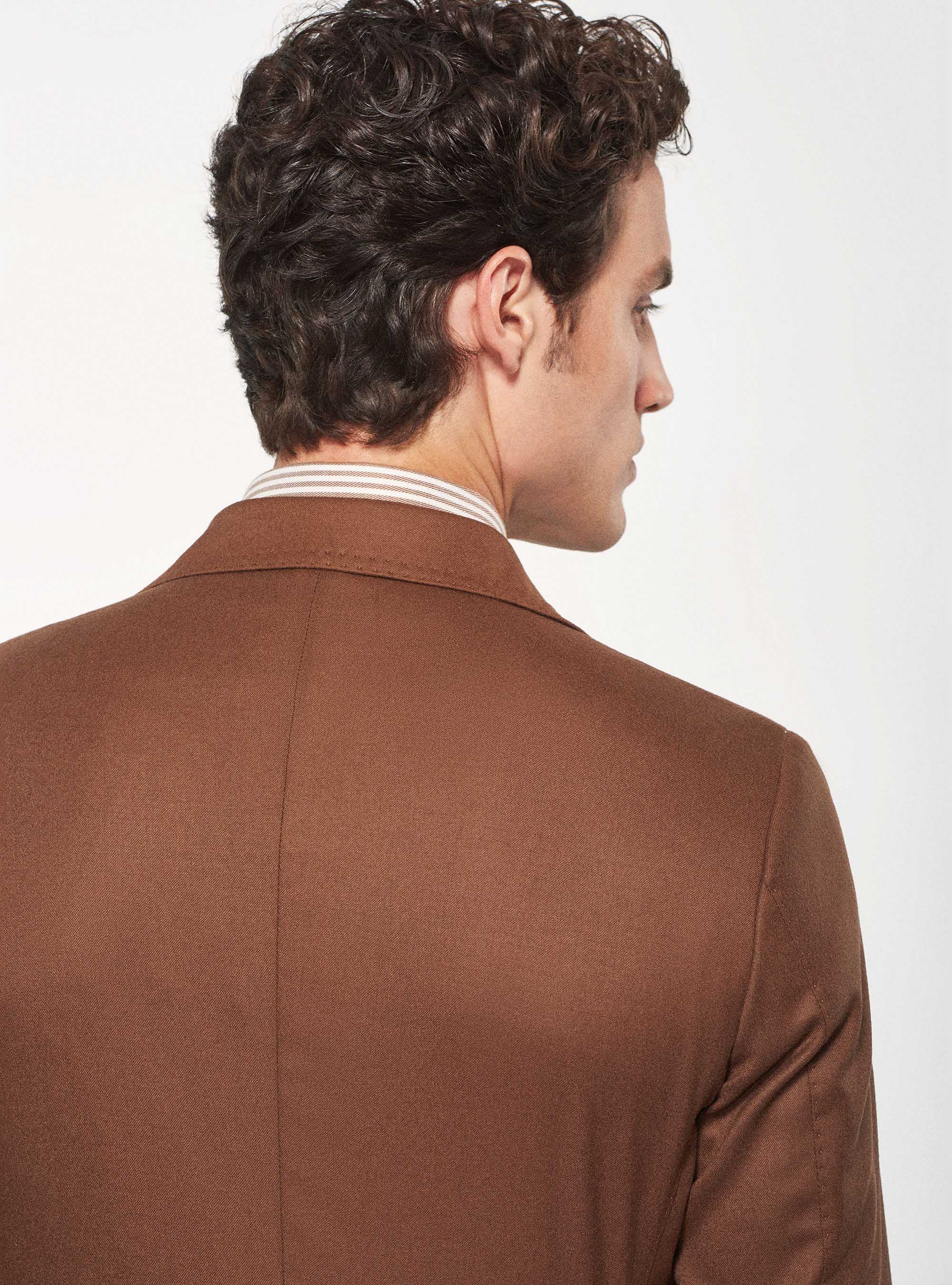 Giacca doppiopetto in flanella di lana, TABACCO