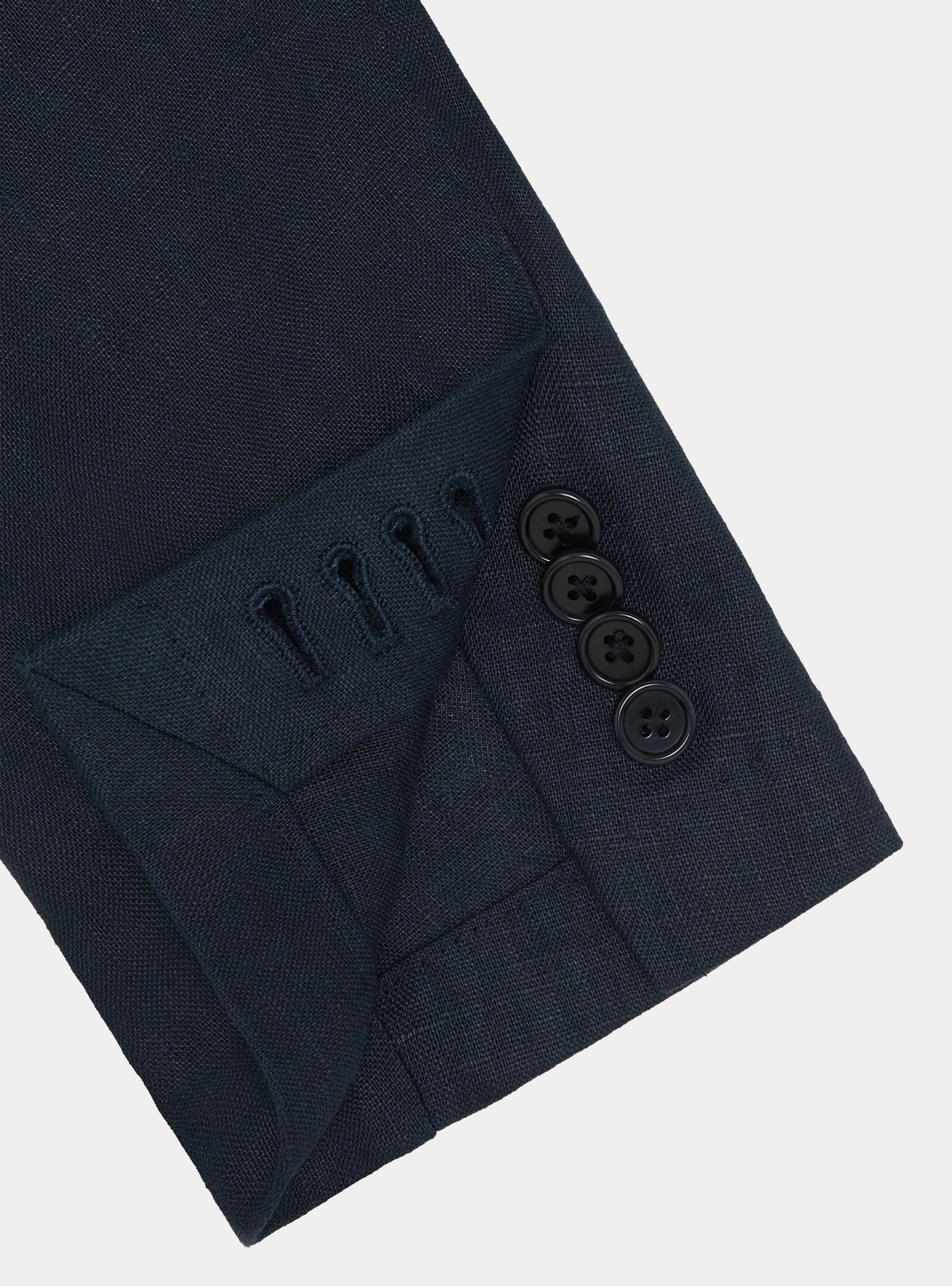 Korean blazer in pure linen, NAVY BLUE