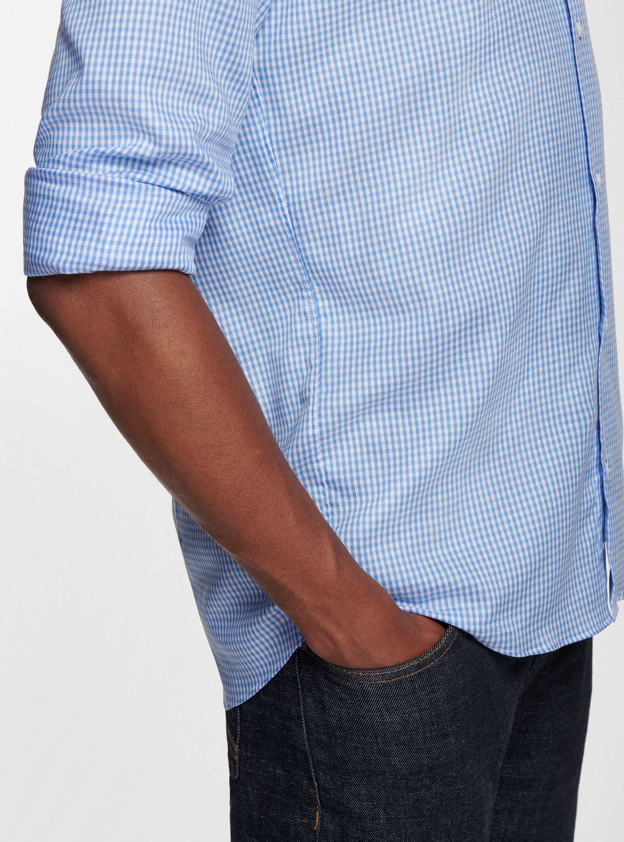 Camisa de cuello semifranc&eacute;s de algod&oacute;n, CELESTE