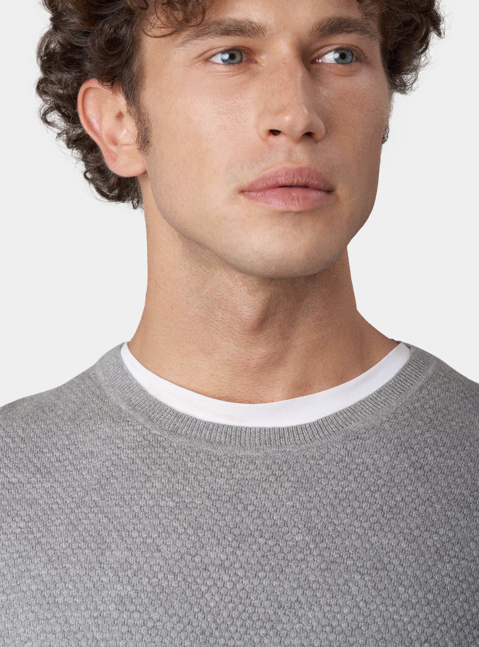 Maglia con collo rotondo in cotone e cashmere, GRIGIO CHIARO MELANGE