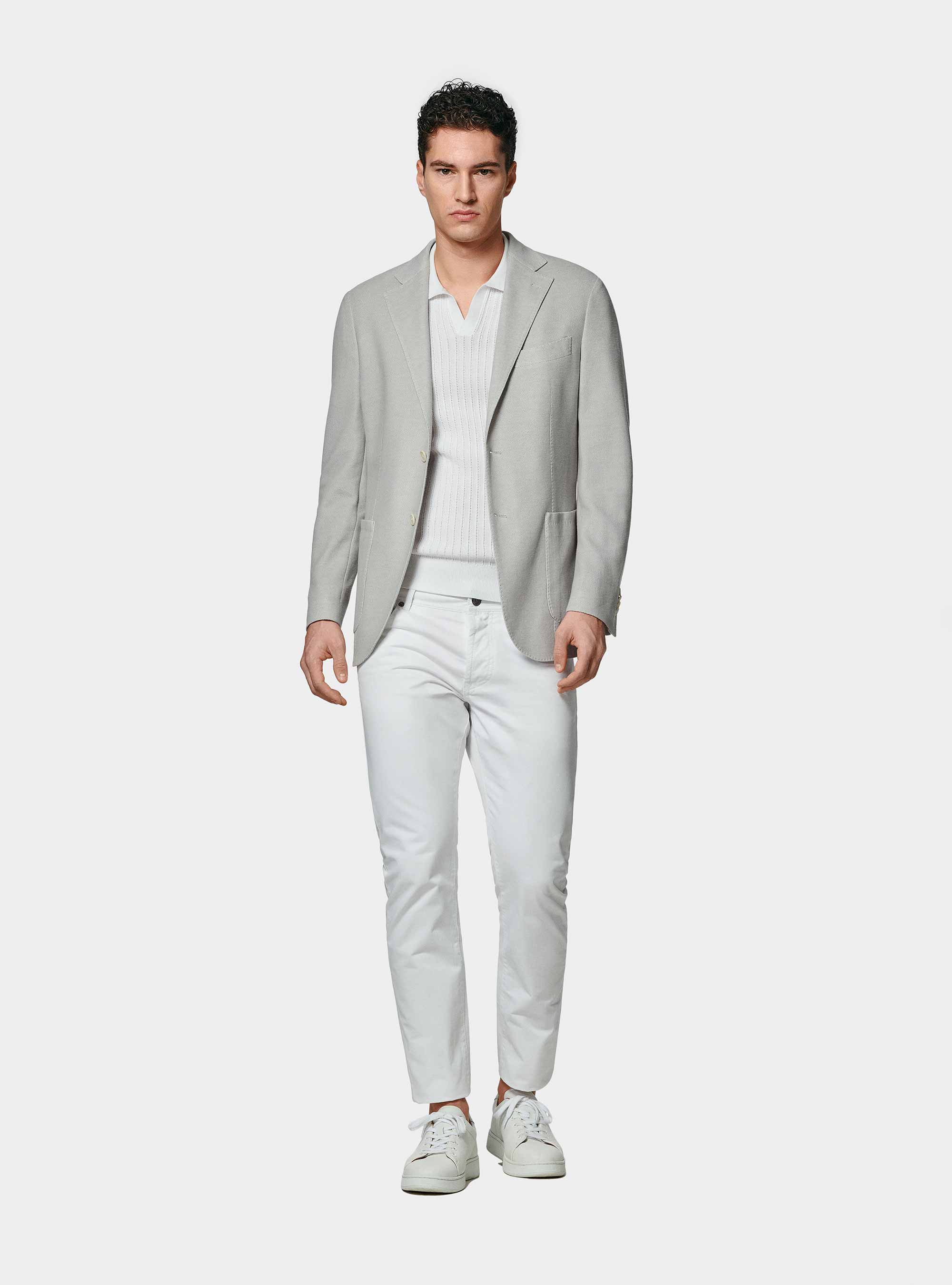 Americana de punto de nido de abeja en mezcla de algodón, GRIGIO CHIARO 0256C