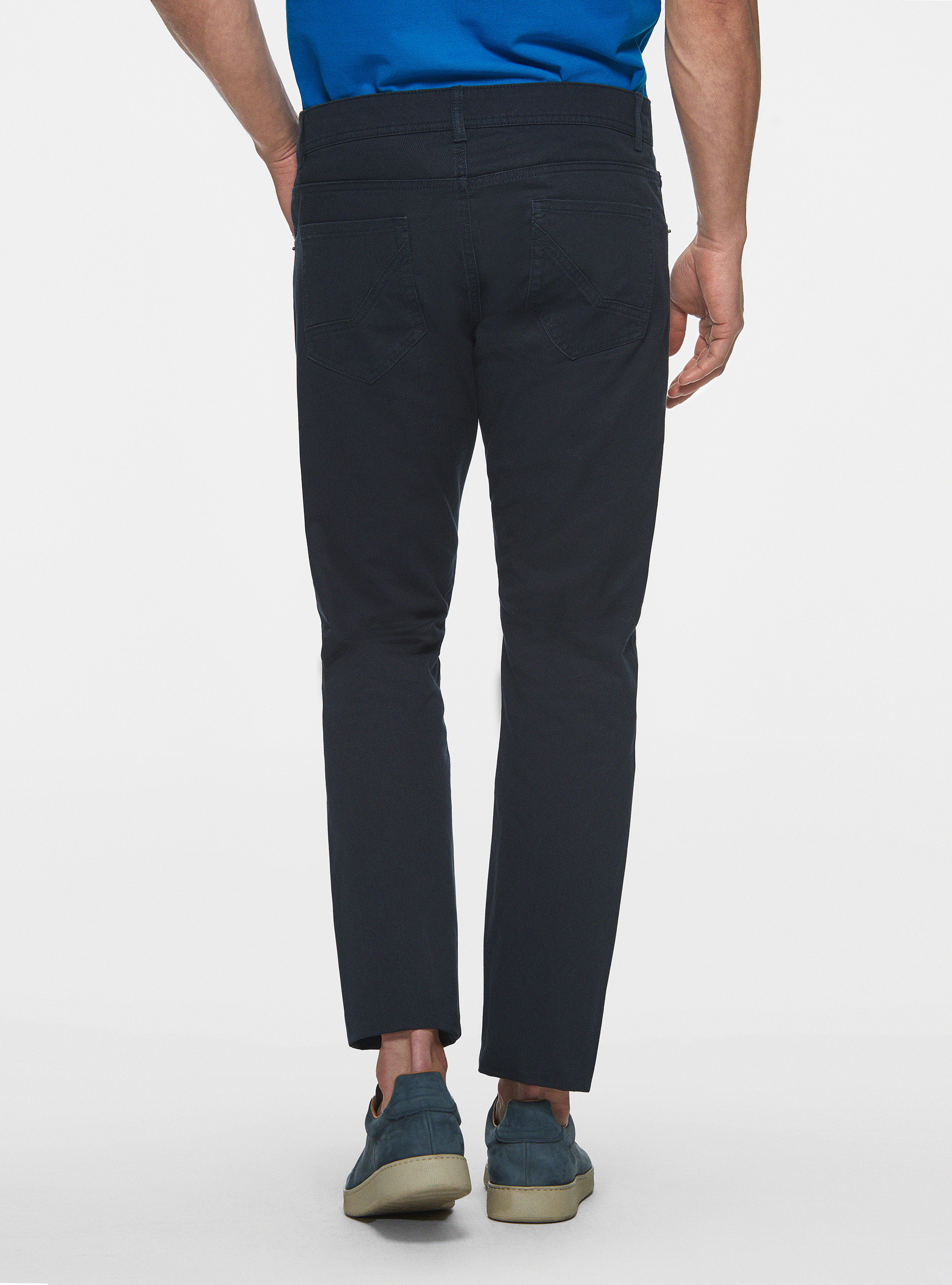 Pantalón de 5 bolsillos en sarga de algodón, AZUL MARINO