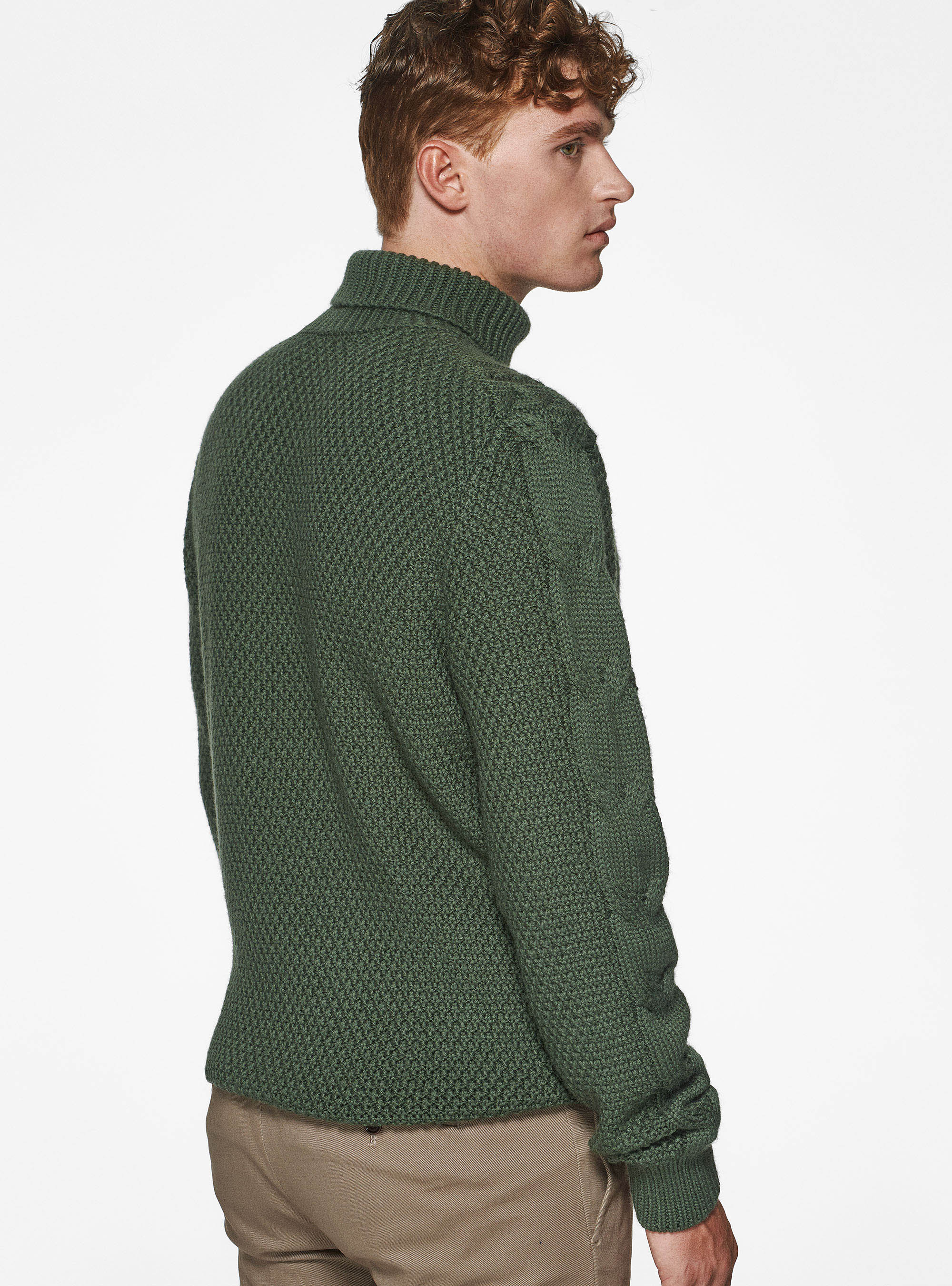 Maglia collo alto in misto lana con treccia, MILITARE 0609C