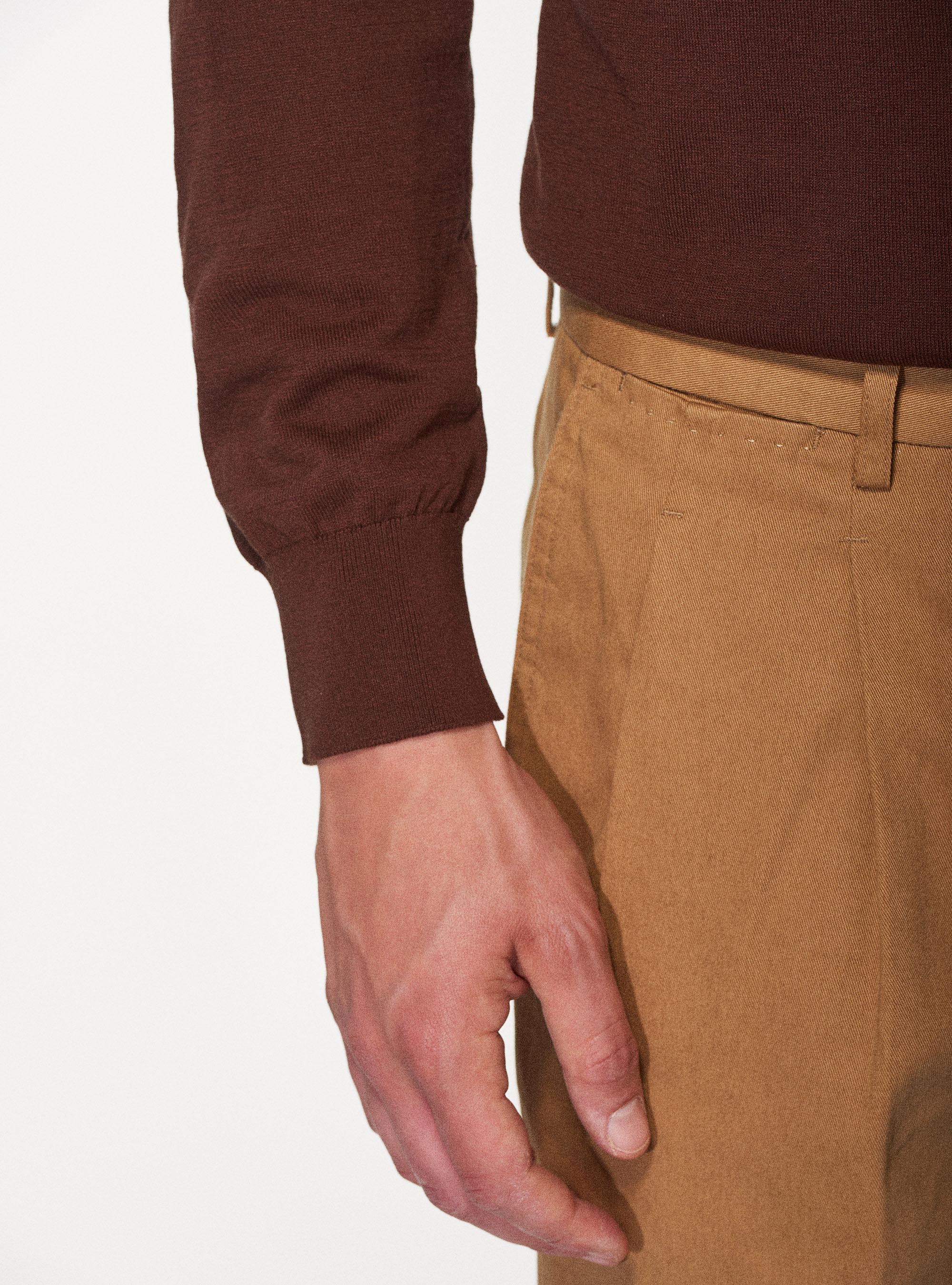 Maglia girocollo in seta cotone, TABACCO