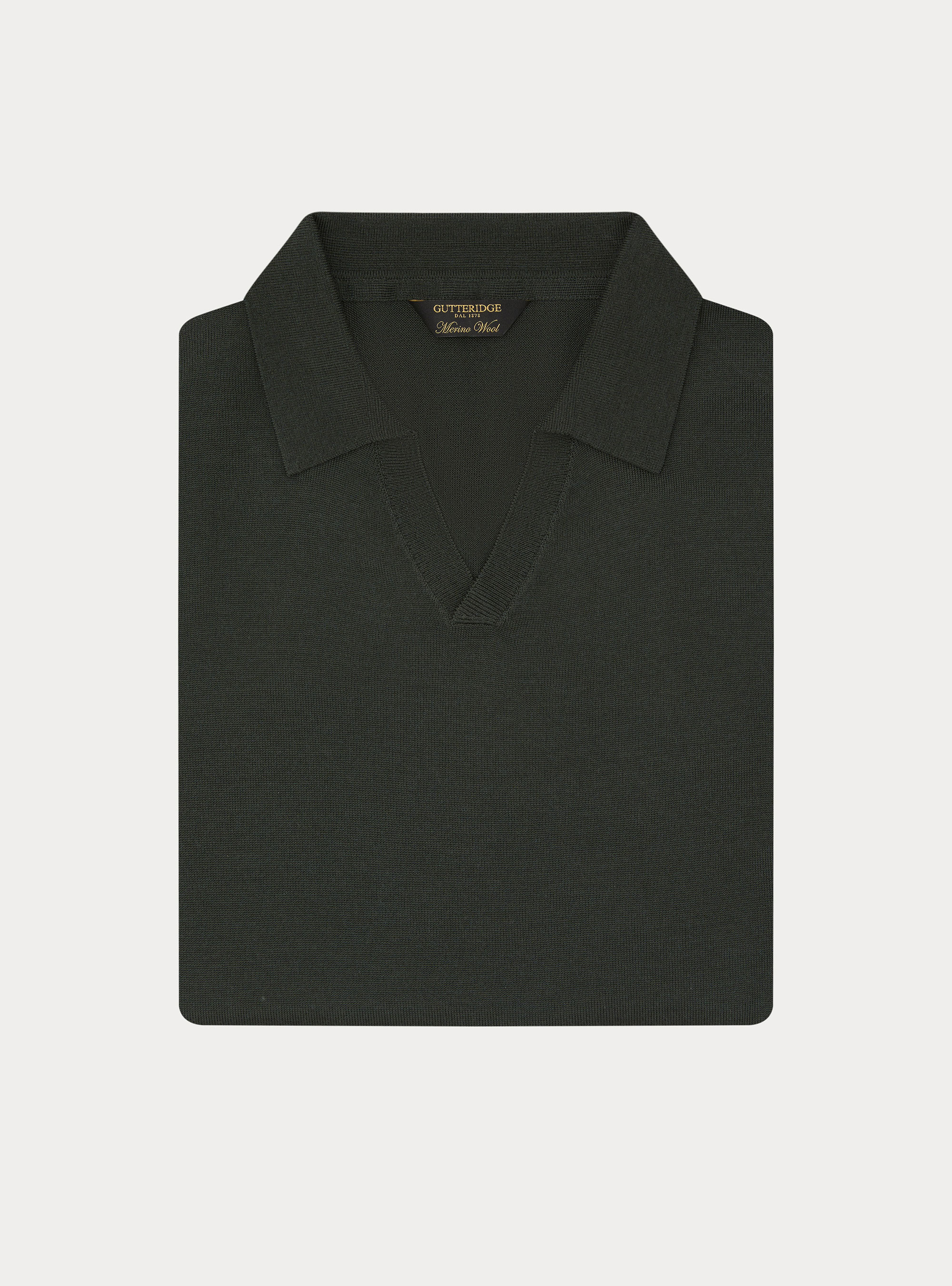 Polo collo senza bottoni in maglia lana merino, MILITARE 0609C