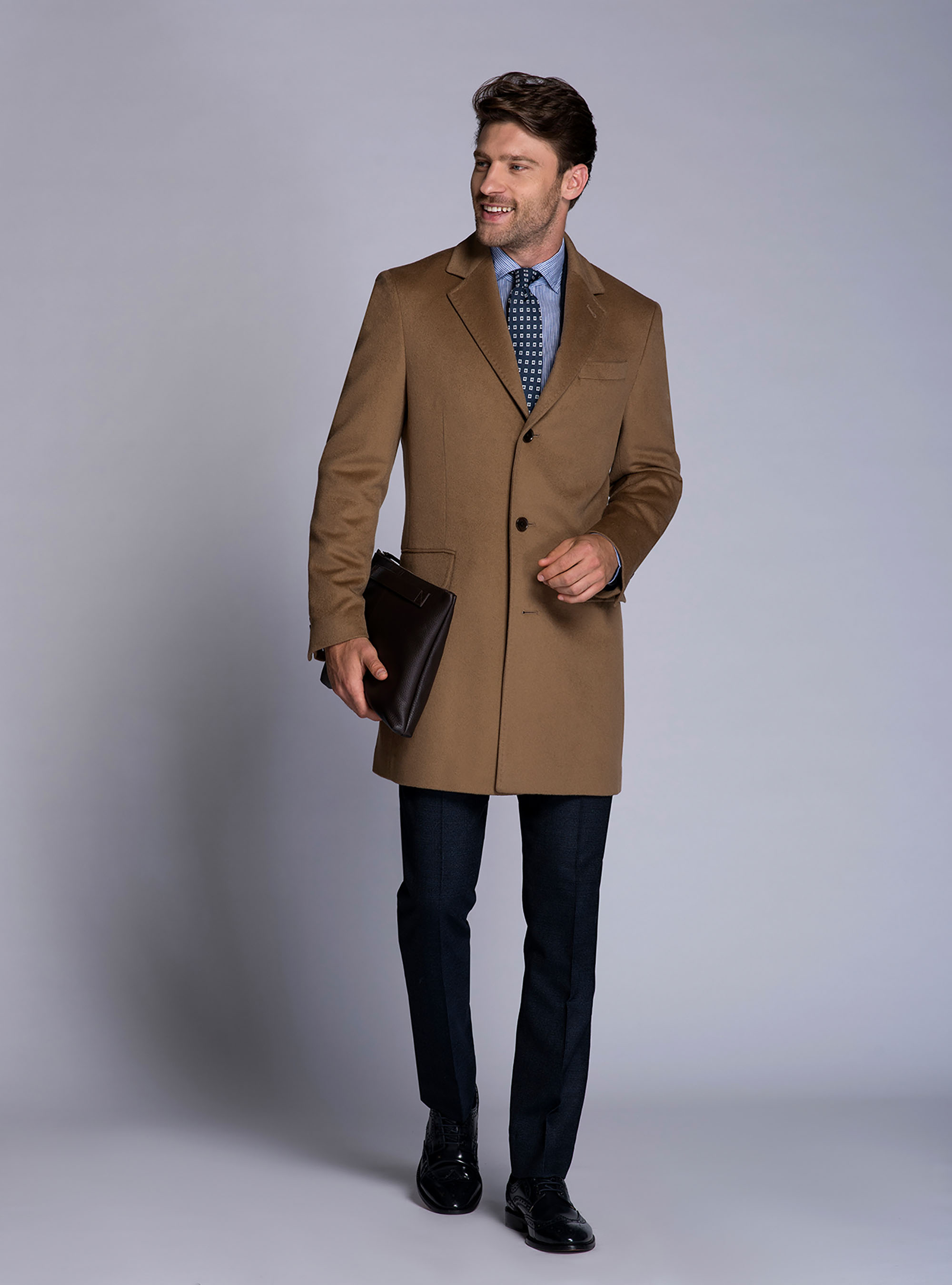 Single-breasted coat 100% cashmere, BEIGE / CAMEL