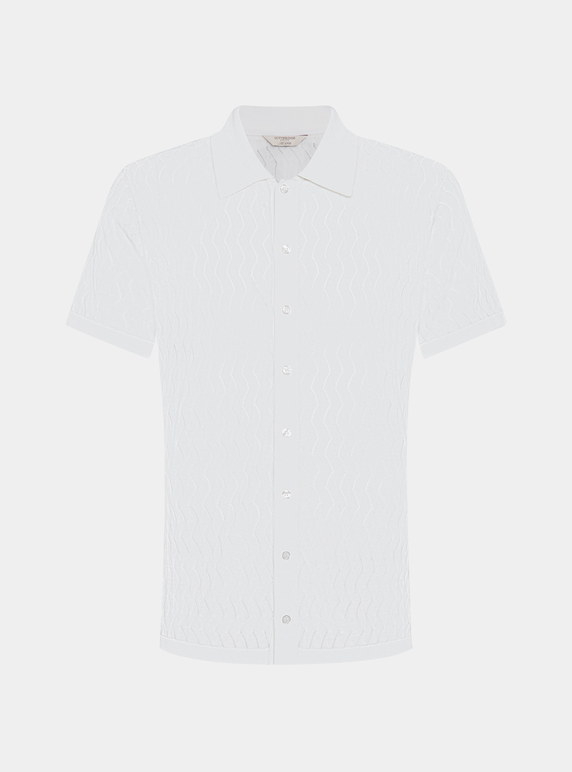 Polo camicia in maglia traforata in cotone e seta, BIANCO